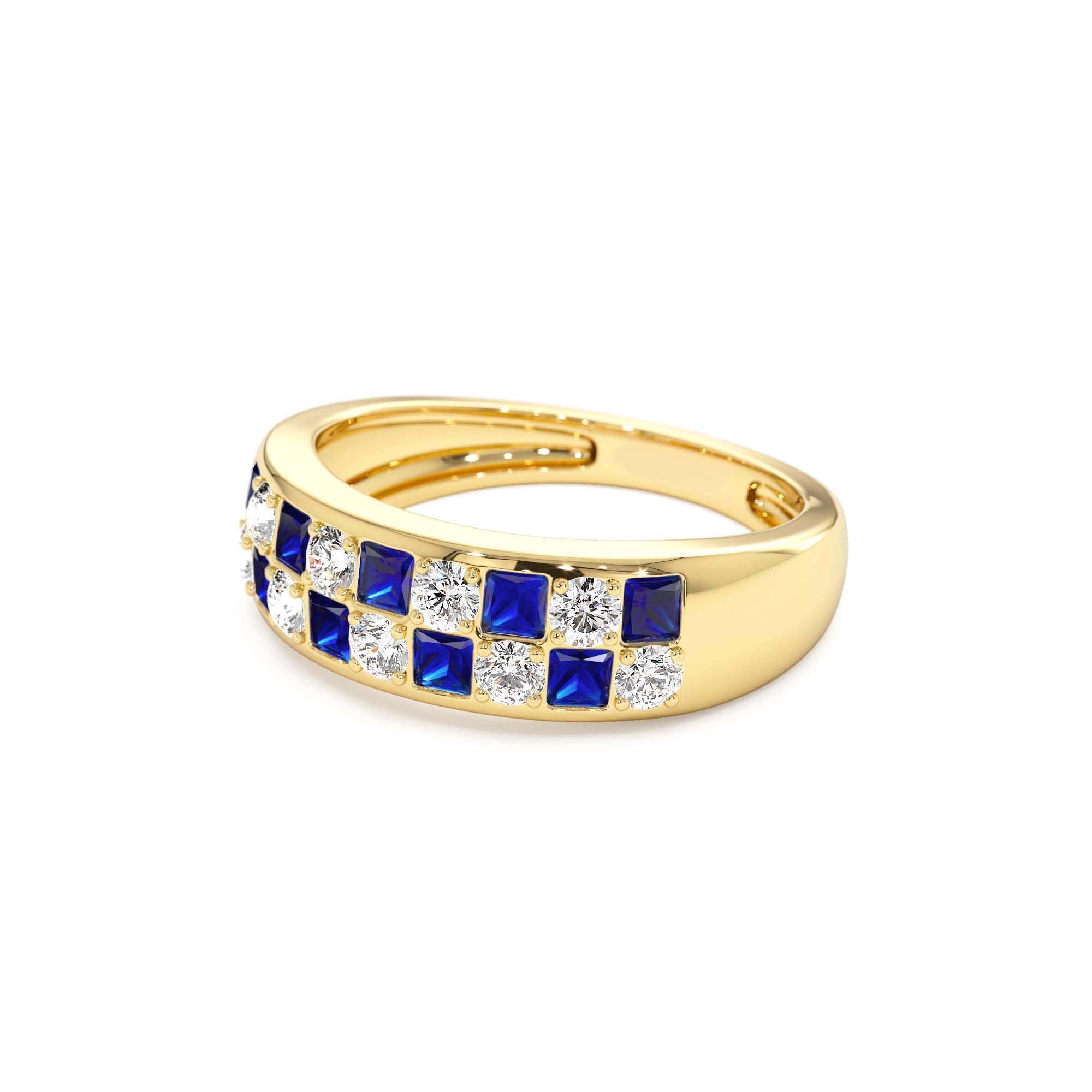 14K Square Sapphire & Diamond Wedding Ring - view 4