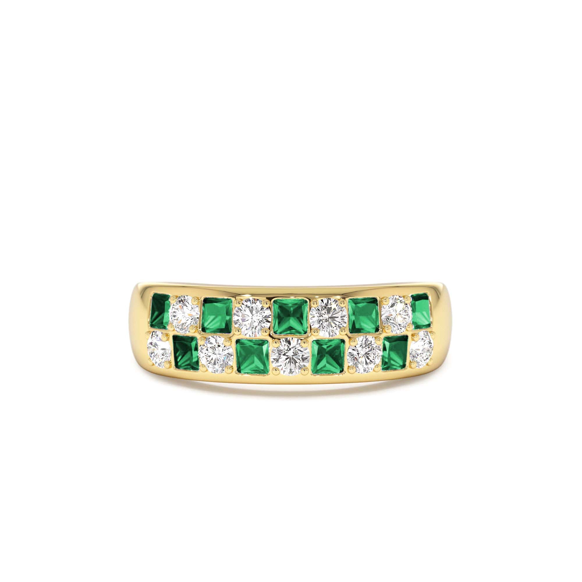 14K Square Emerald & Diamond Wedding Ring by Orlina Fine