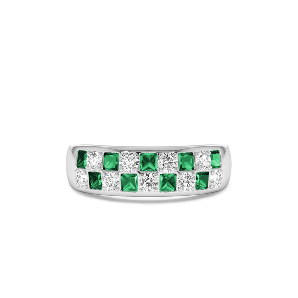 14K Square Emerald & Diamond Wedding Ring - view 2