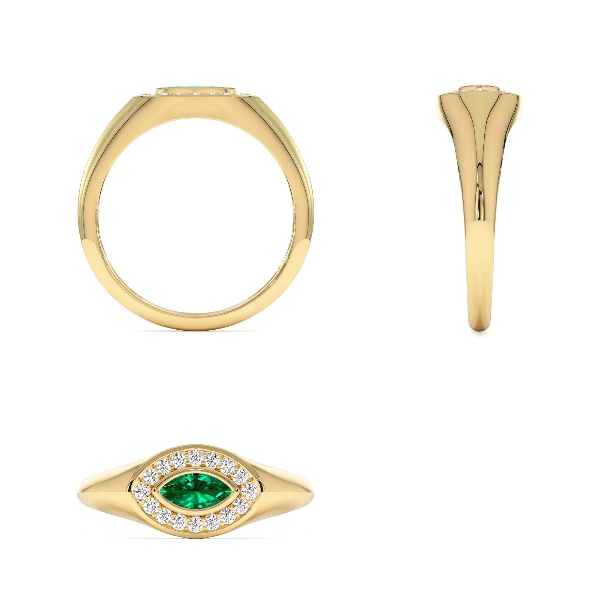 14K Marquise Emerald Halo Setting Ring - view 6