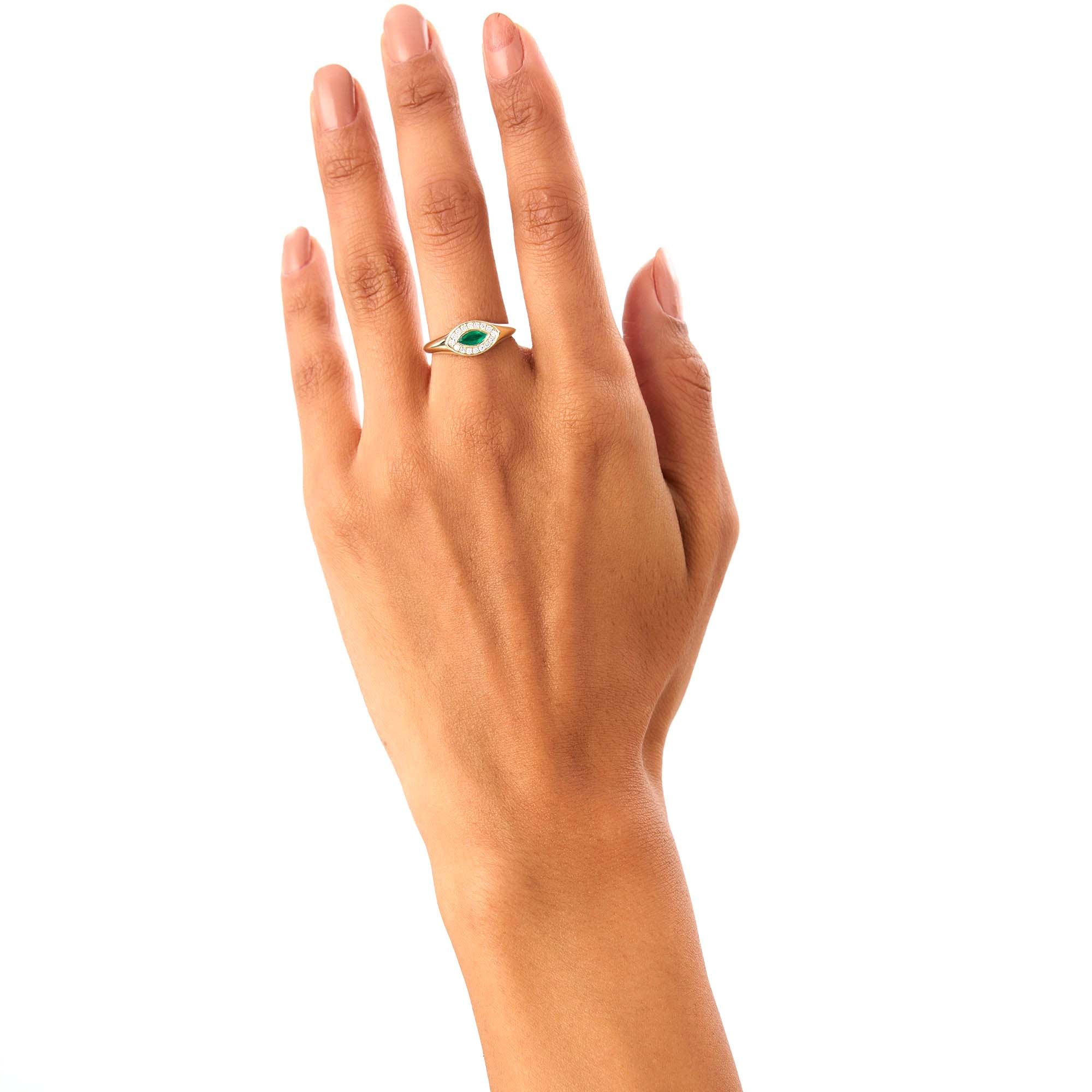 14K Marquise Emerald Halo Setting Ring - view 2