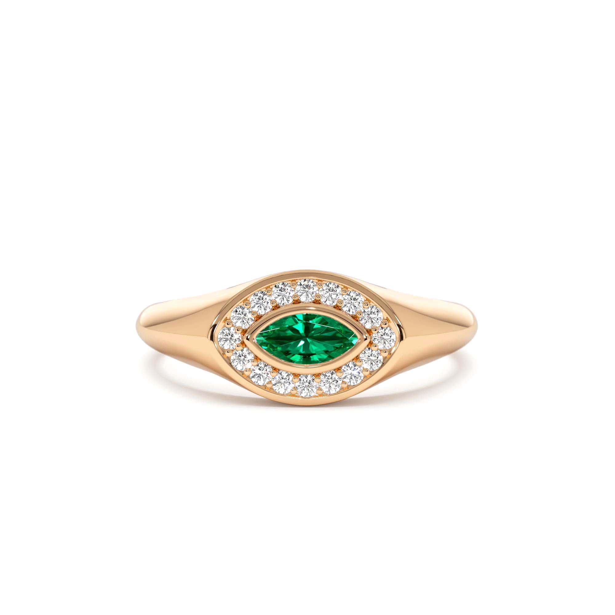 14K Marquise Emerald Halo Setting Ring - view 3