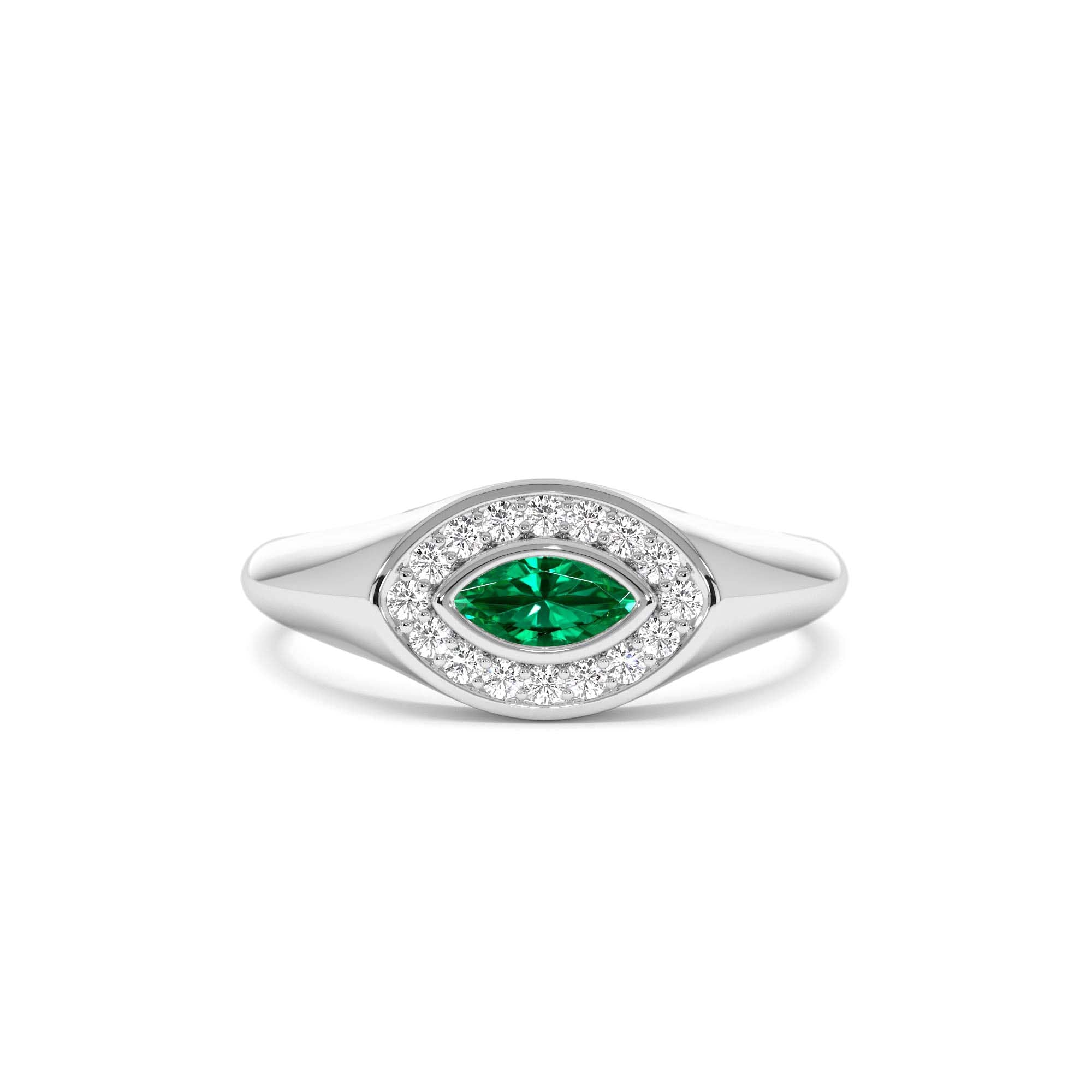 14K Marquise Emerald Halo Setting Ring - view 4