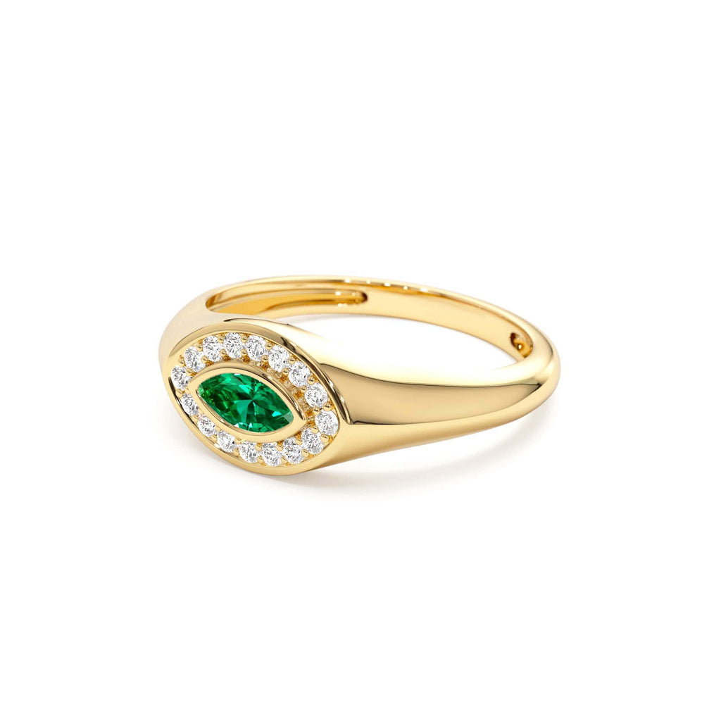 14K Marquise Emerald Halo Setting Ring - view 5