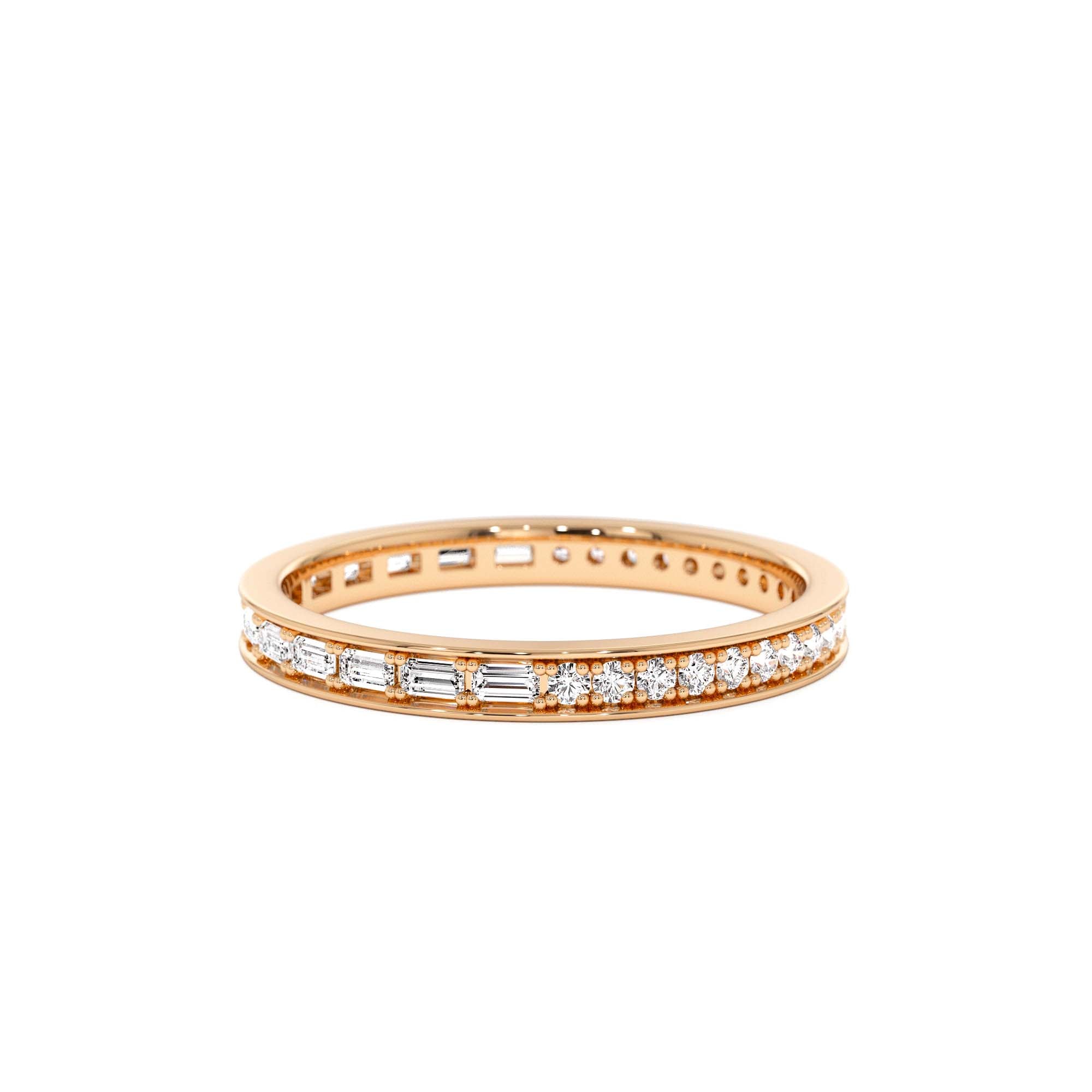 14k Half Baguette Half Round Diamond Eternity Band - view 3