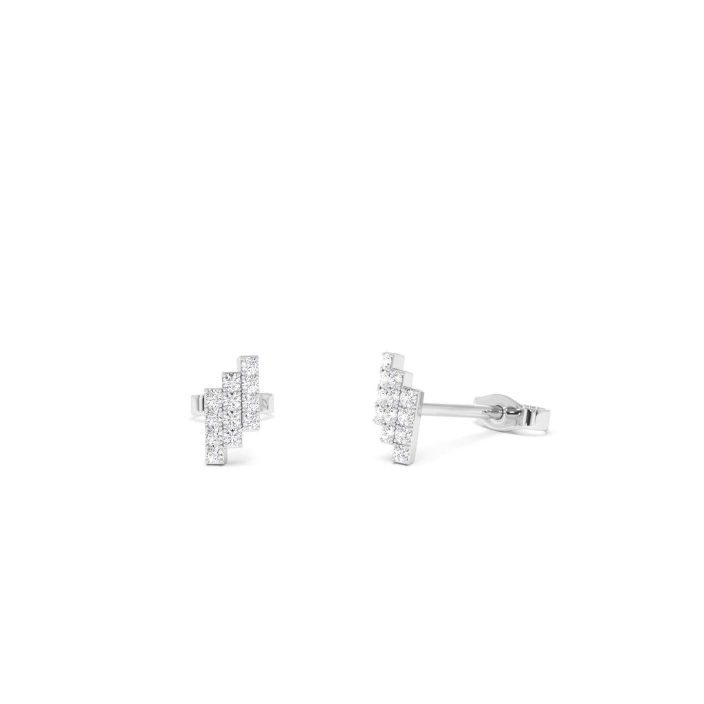 14k Diamond Step Design Geometric Stud Earrings - view 2
