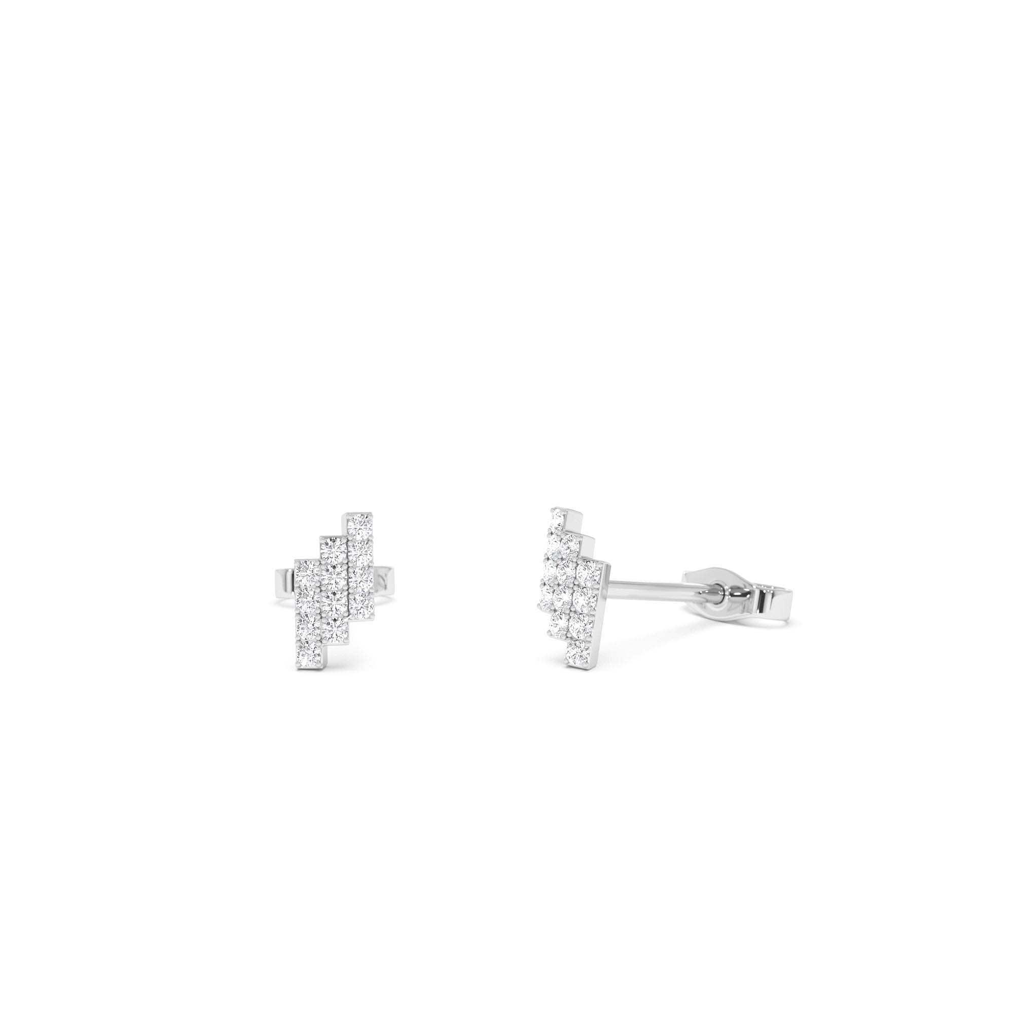 14k Diamond Step Design Geometric Stud Earrings - view 2