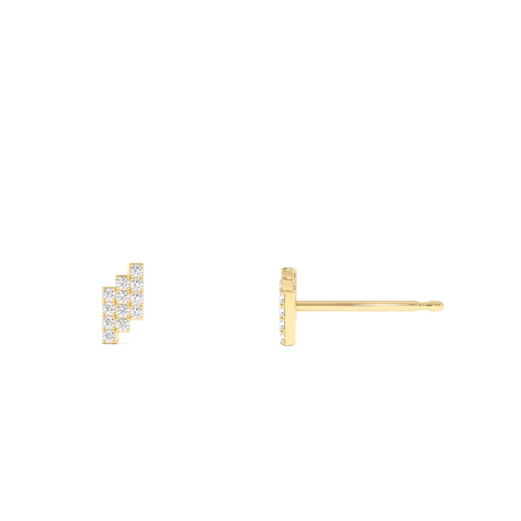 14k Diamond Step Design Geometric Stud Earrings - view 3