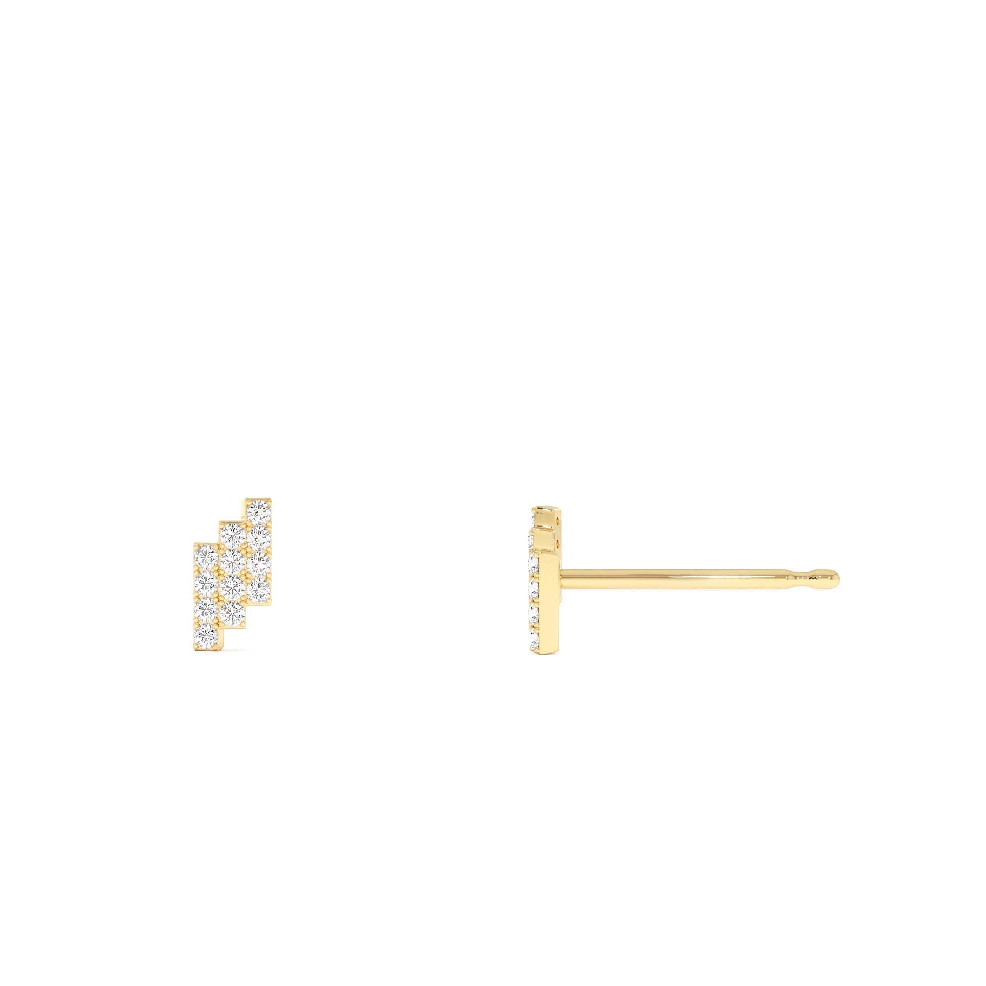 14k Diamond Step Design Geometric Stud Earrings - view 3