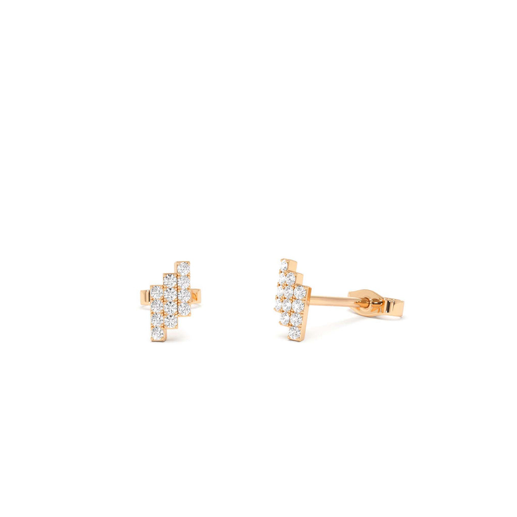 14k Diamond Step Design Geometric Stud Earrings - view 4