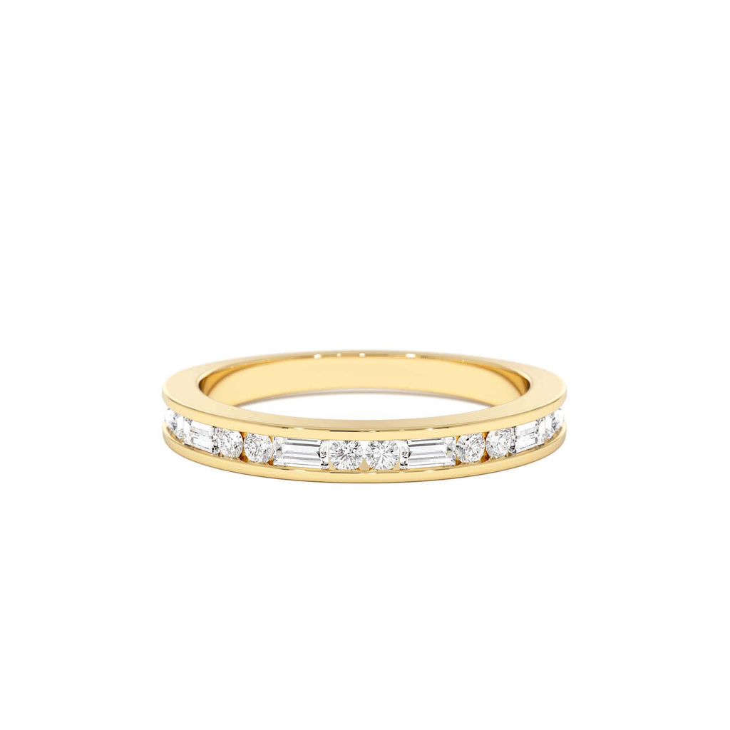 14k Baguette and Round Diamond Channel Band by Orlina Fine
