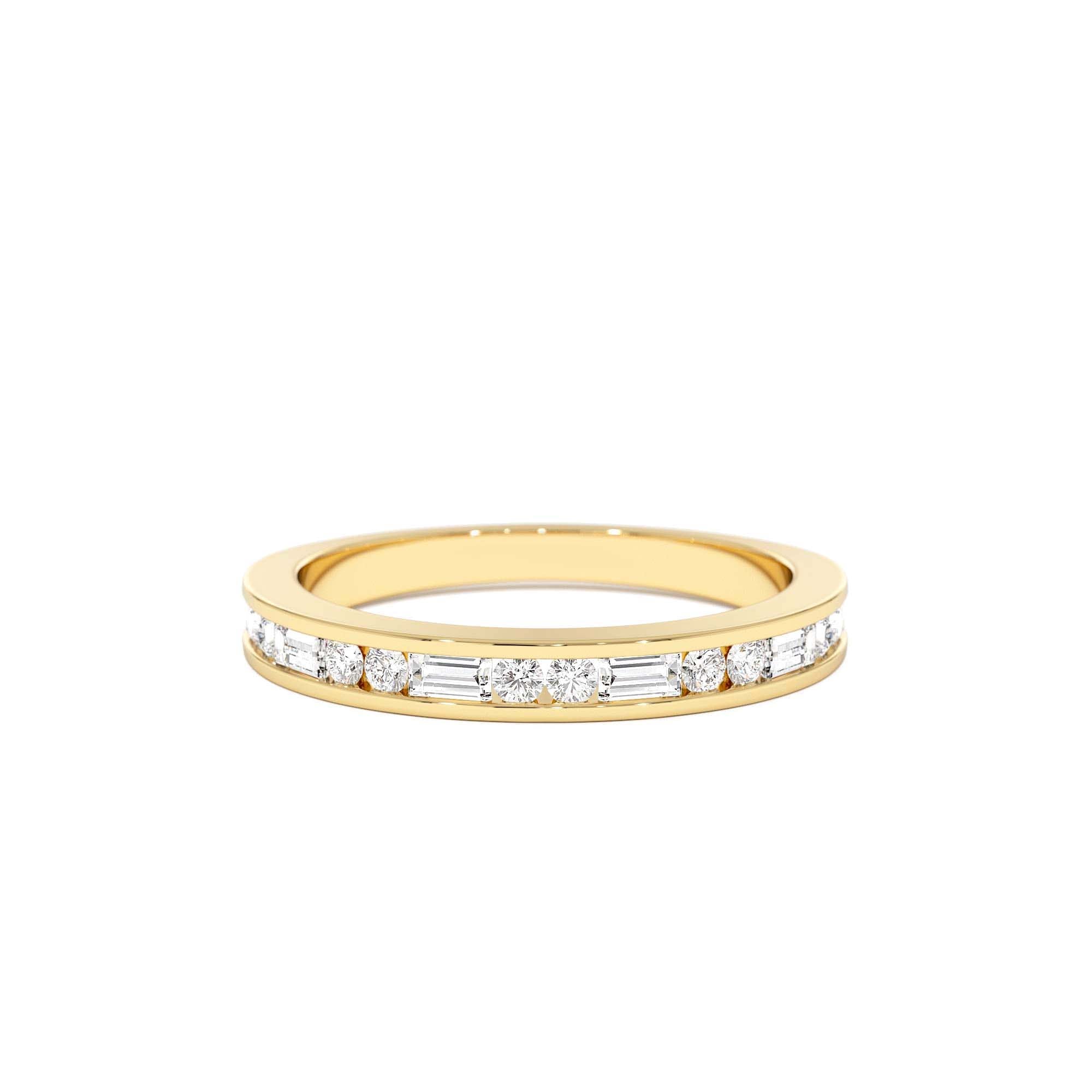 14k Baguette and Round Diamond Channel Band by Orlina Fine