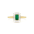 14k Emerald Cut Emerald Ring with Baguette Diamond Halo by Orlina Fine