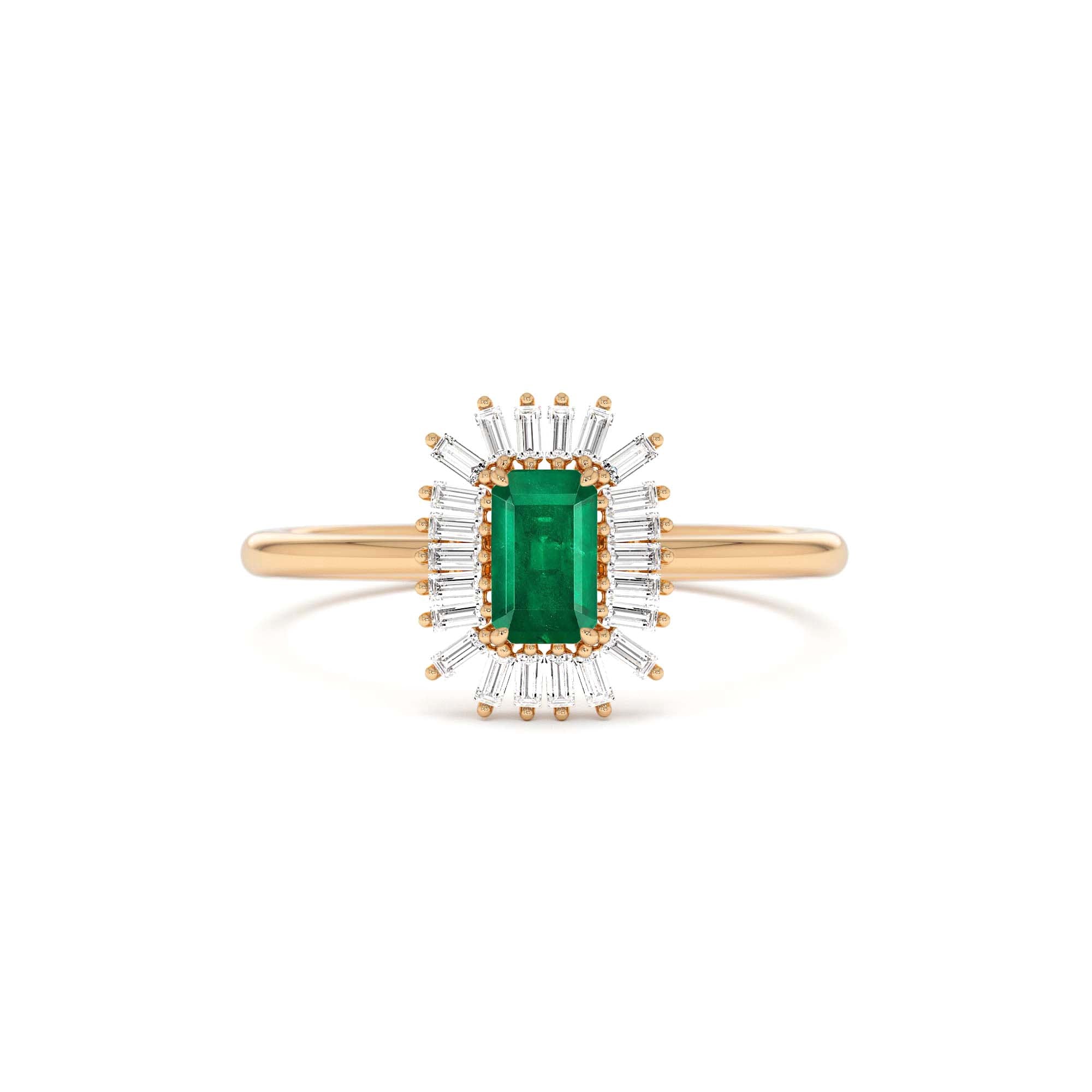 14k Emerald Cut Emerald Ring with Baguette Diamond Halo - view 2