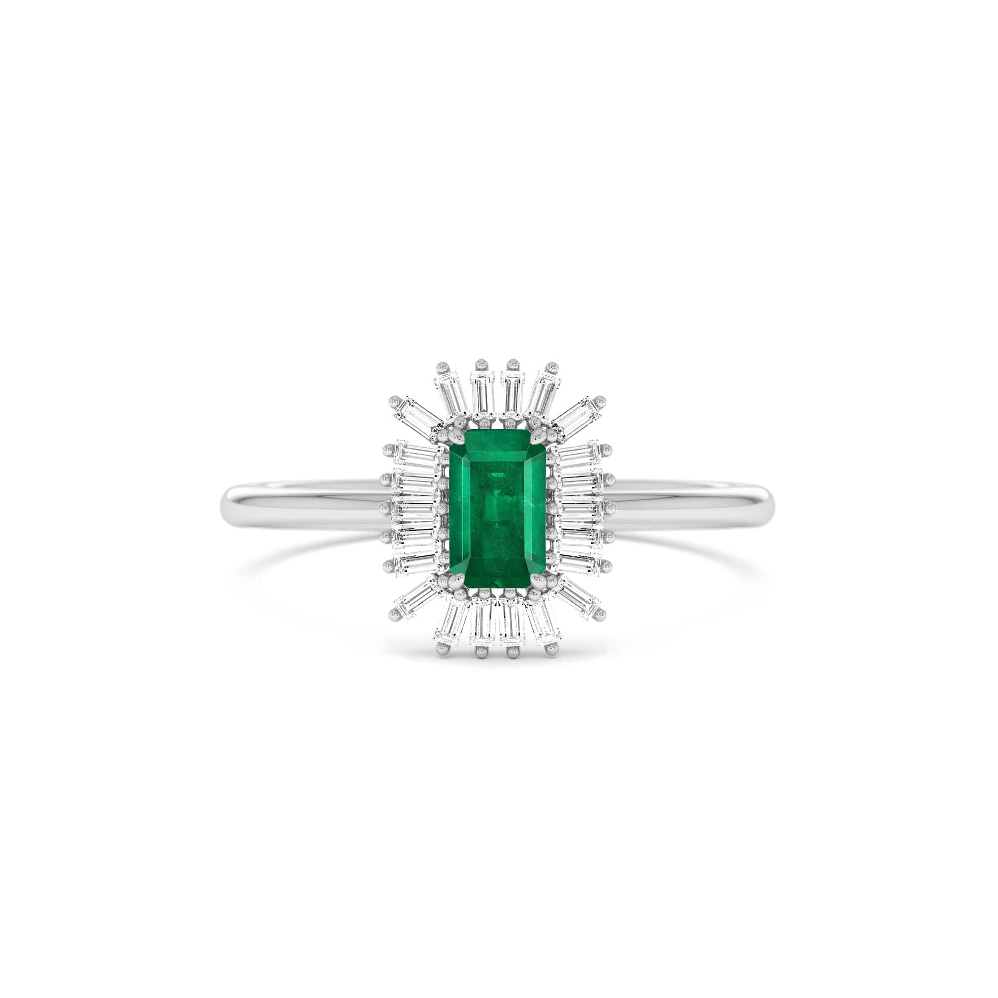 14k Emerald Cut Emerald Ring with Baguette Diamond Halo - view 3