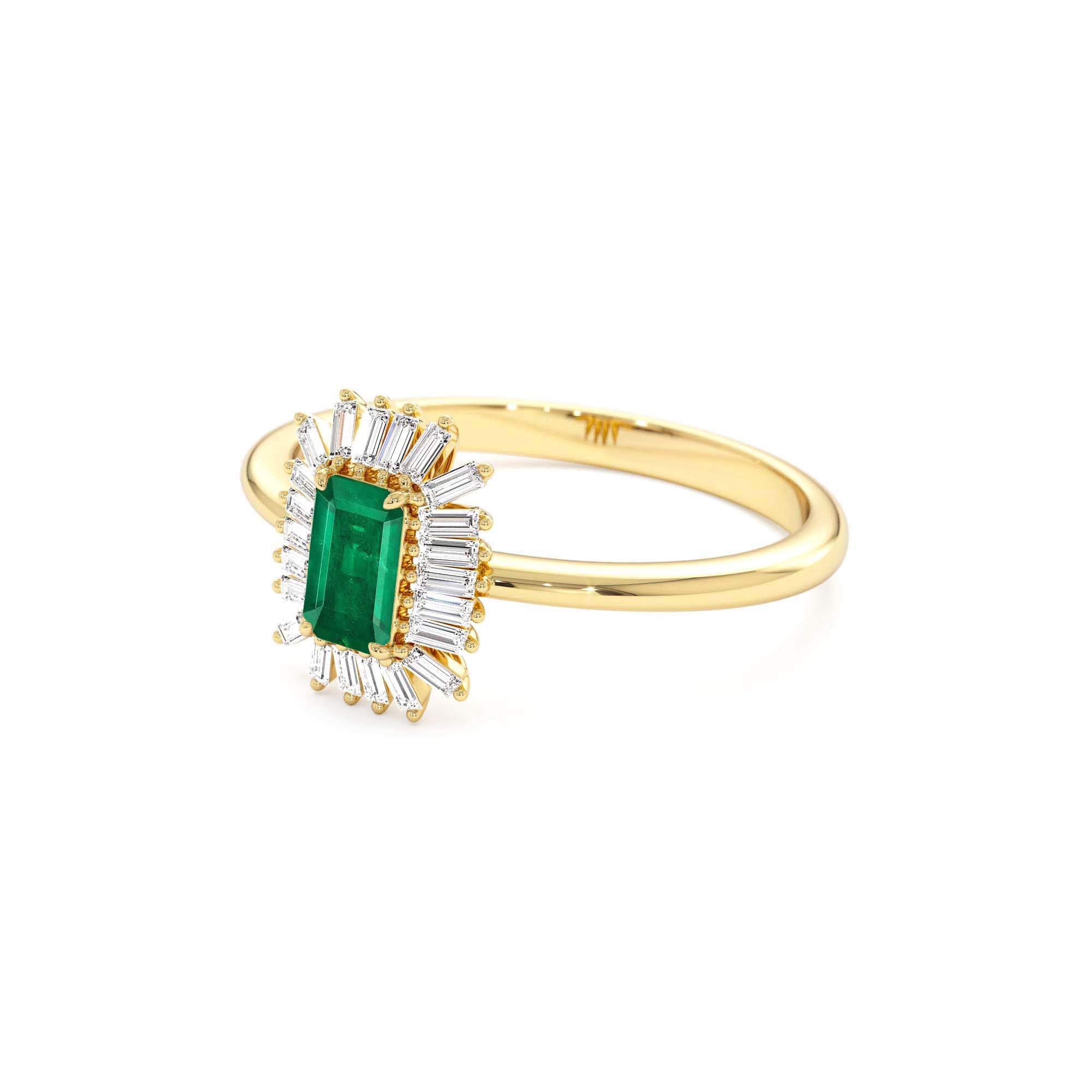 14k Emerald Cut Emerald Ring with Baguette Diamond Halo - view 4