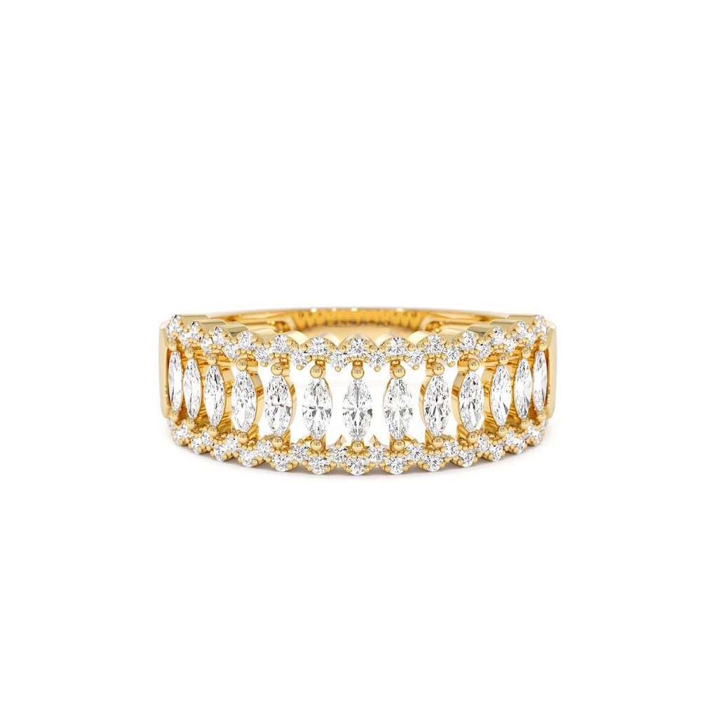 14k Wide Marquise Diamond Band with Pavé Accents by Orlina Fine