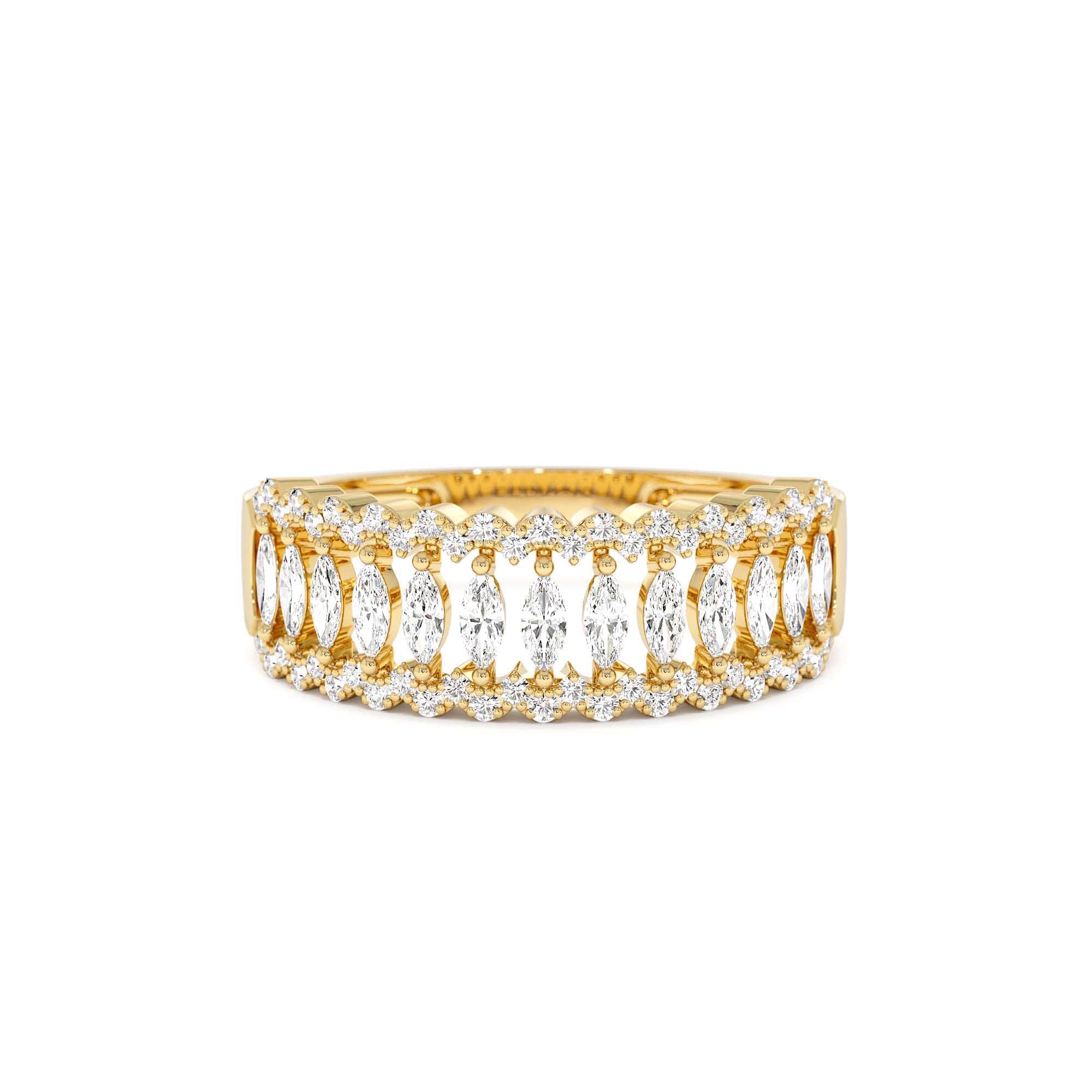 14k Wide Marquise Diamond Band with Pavé Accents by Orlina Fine
