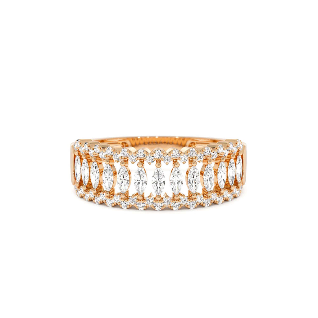 14k Wide Marquise Diamond Band with Pavé Accents - view 2