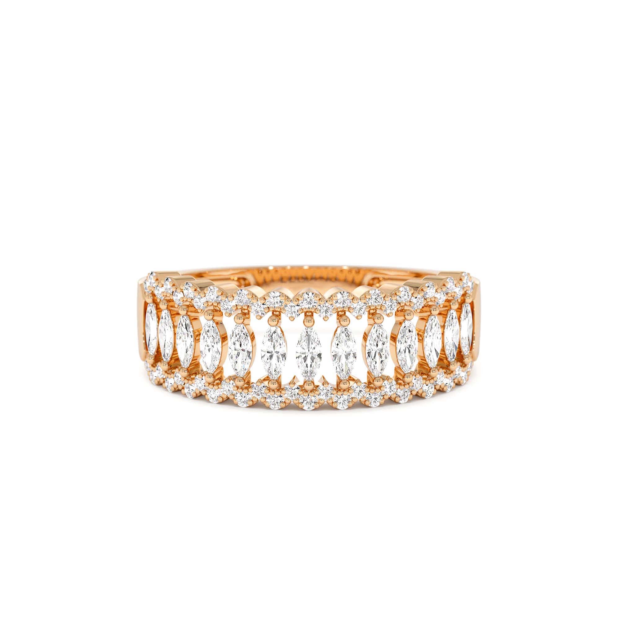 14k Wide Marquise Diamond Band with Pavé Accents - view 2