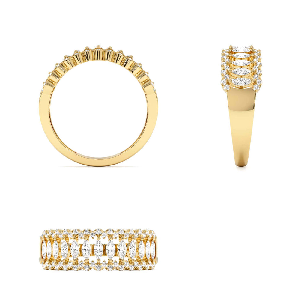 14k Wide Marquise Diamond Band with Pavé Accents - view 4
