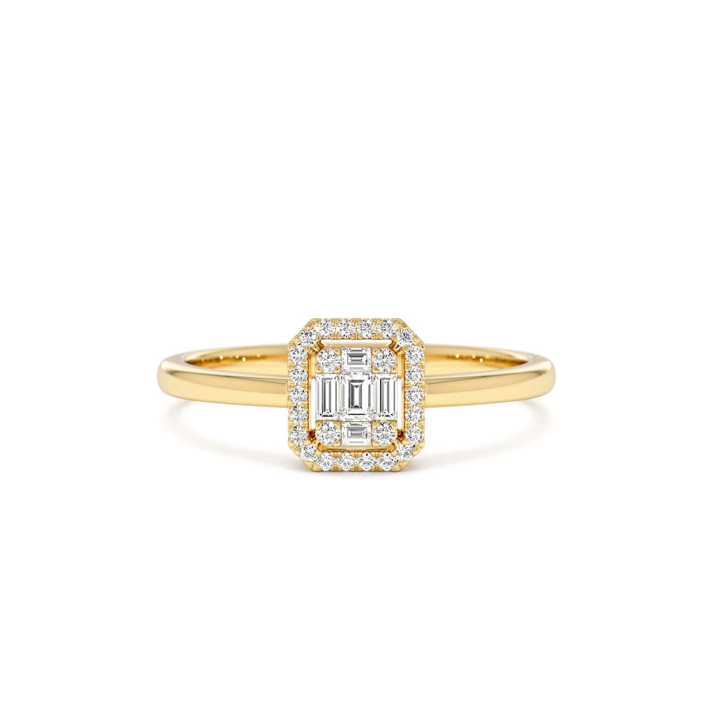 14k Diamond Halo Ring Rectangular Baguette Style by Orlina Fine