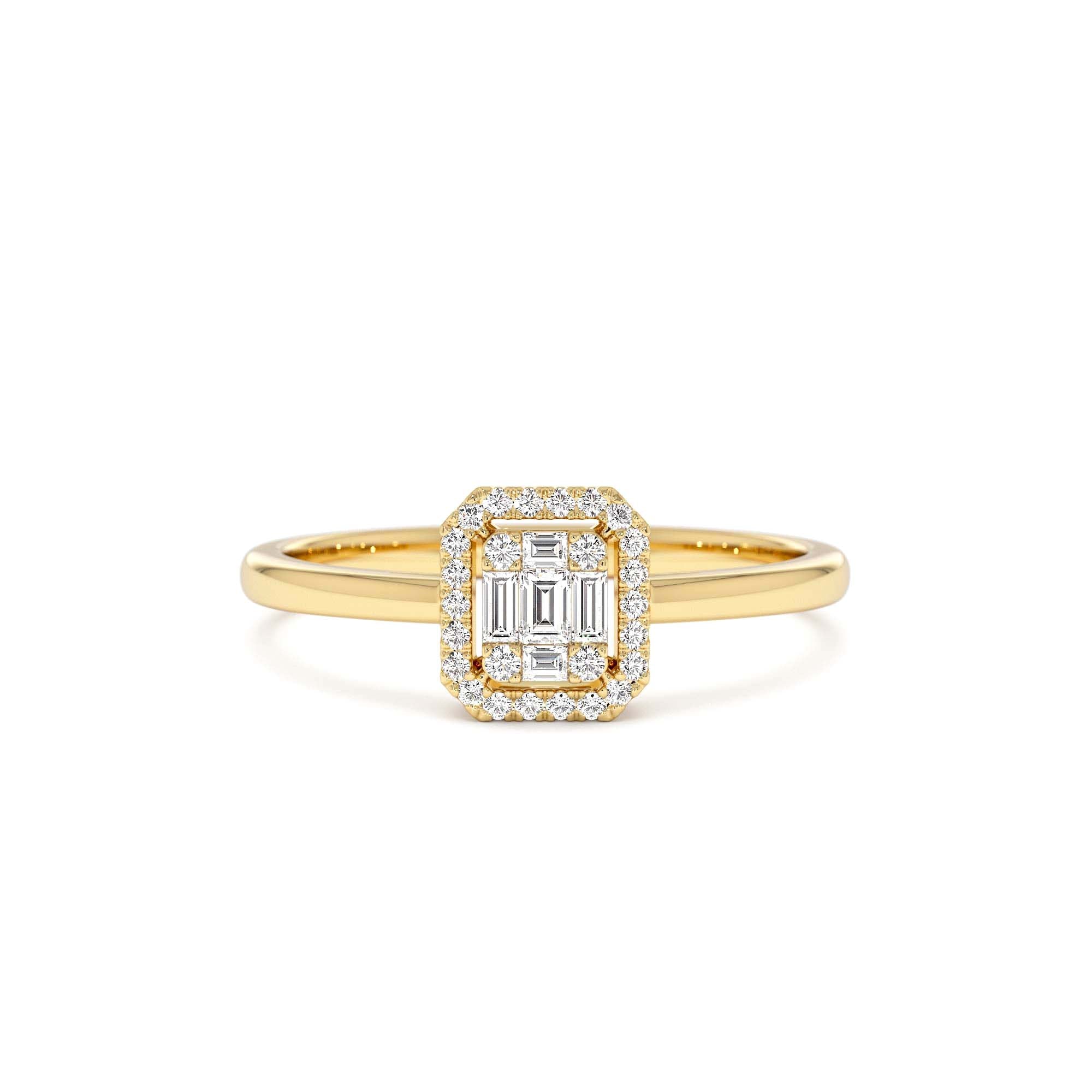 14k Diamond Halo Ring Rectangular Baguette Style by Orlina Fine