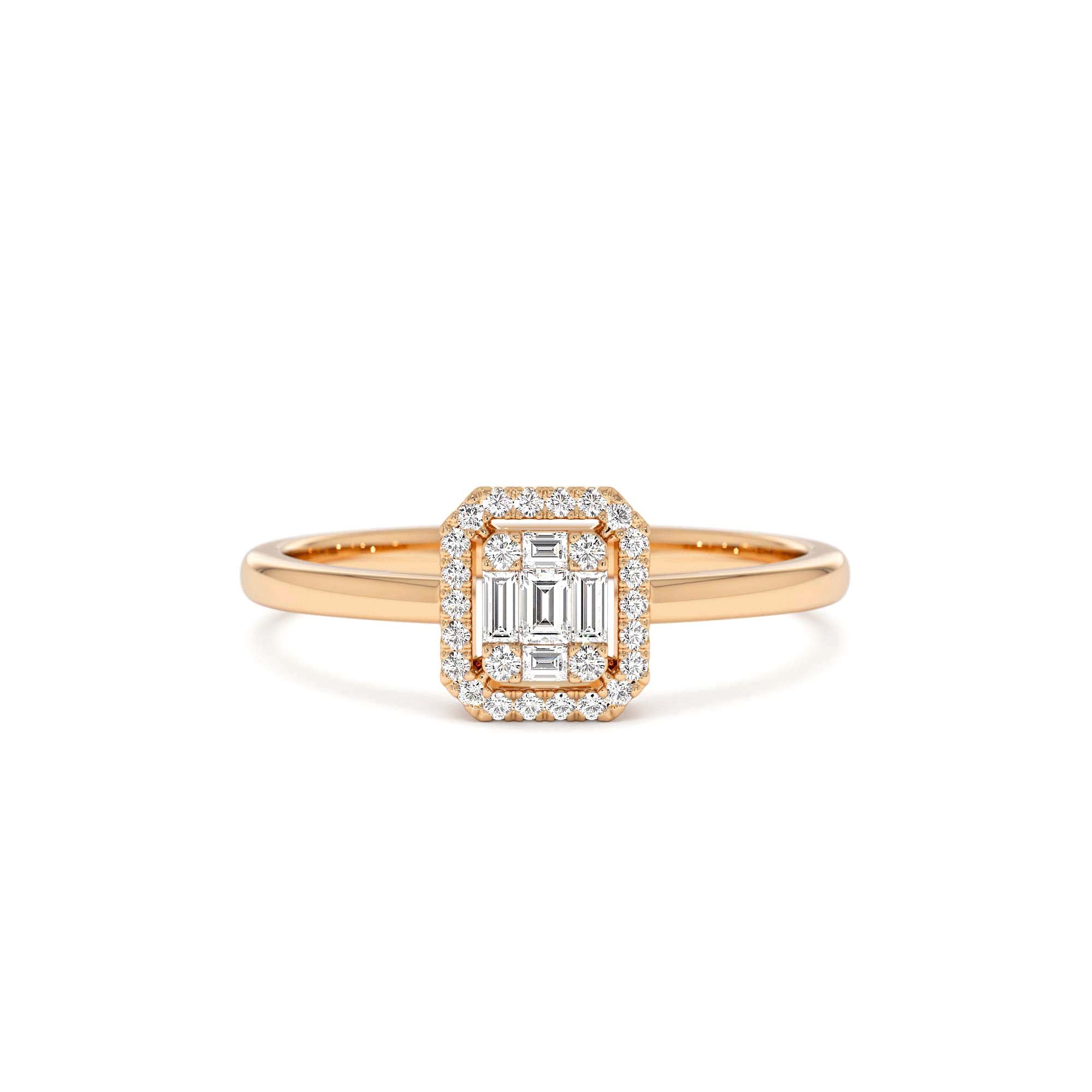 14k Diamond Halo Ring Rectangular Baguette Style - view 2