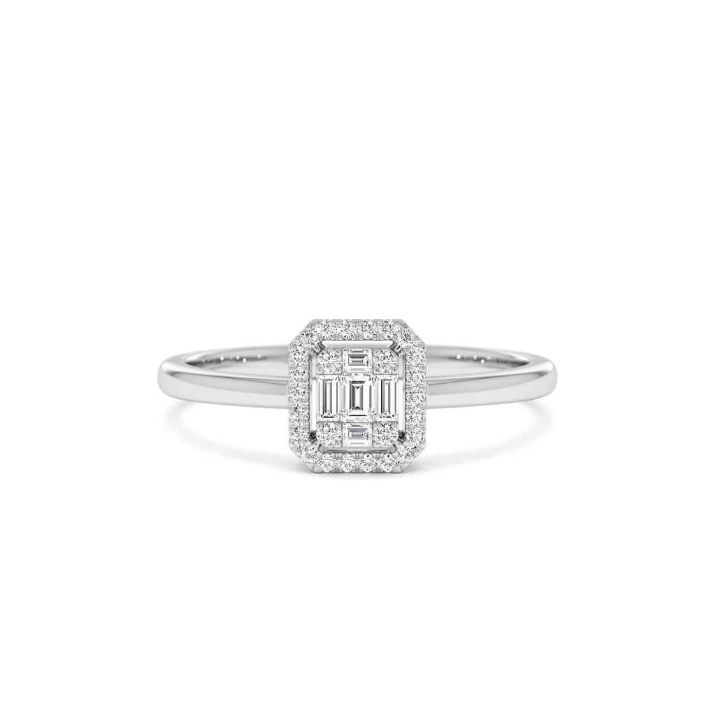 14k Diamond Halo Ring Rectangular Baguette Style - view 3