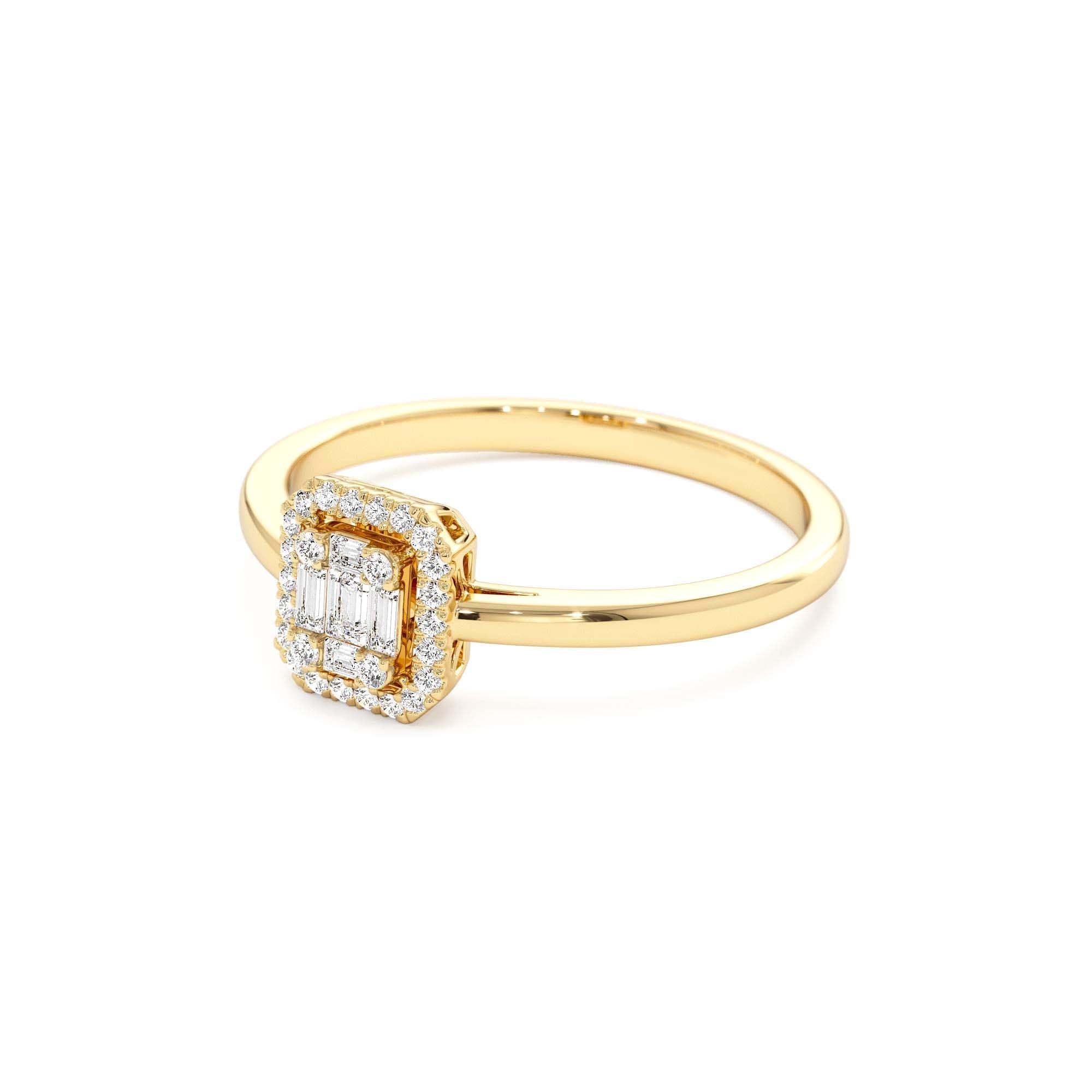 14k Diamond Halo Ring Rectangular Baguette Style - view 4