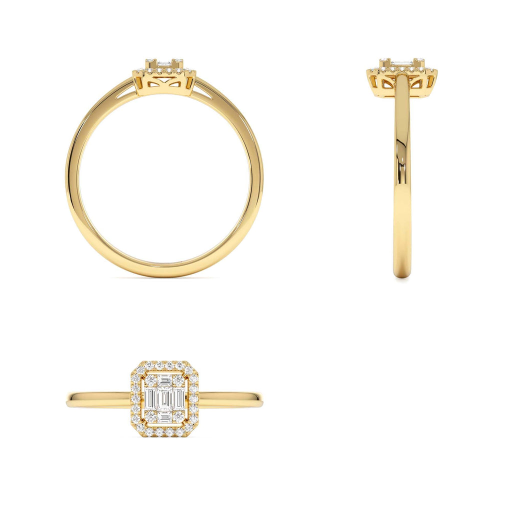 14k Diamond Halo Ring Rectangular Baguette Style - view 5