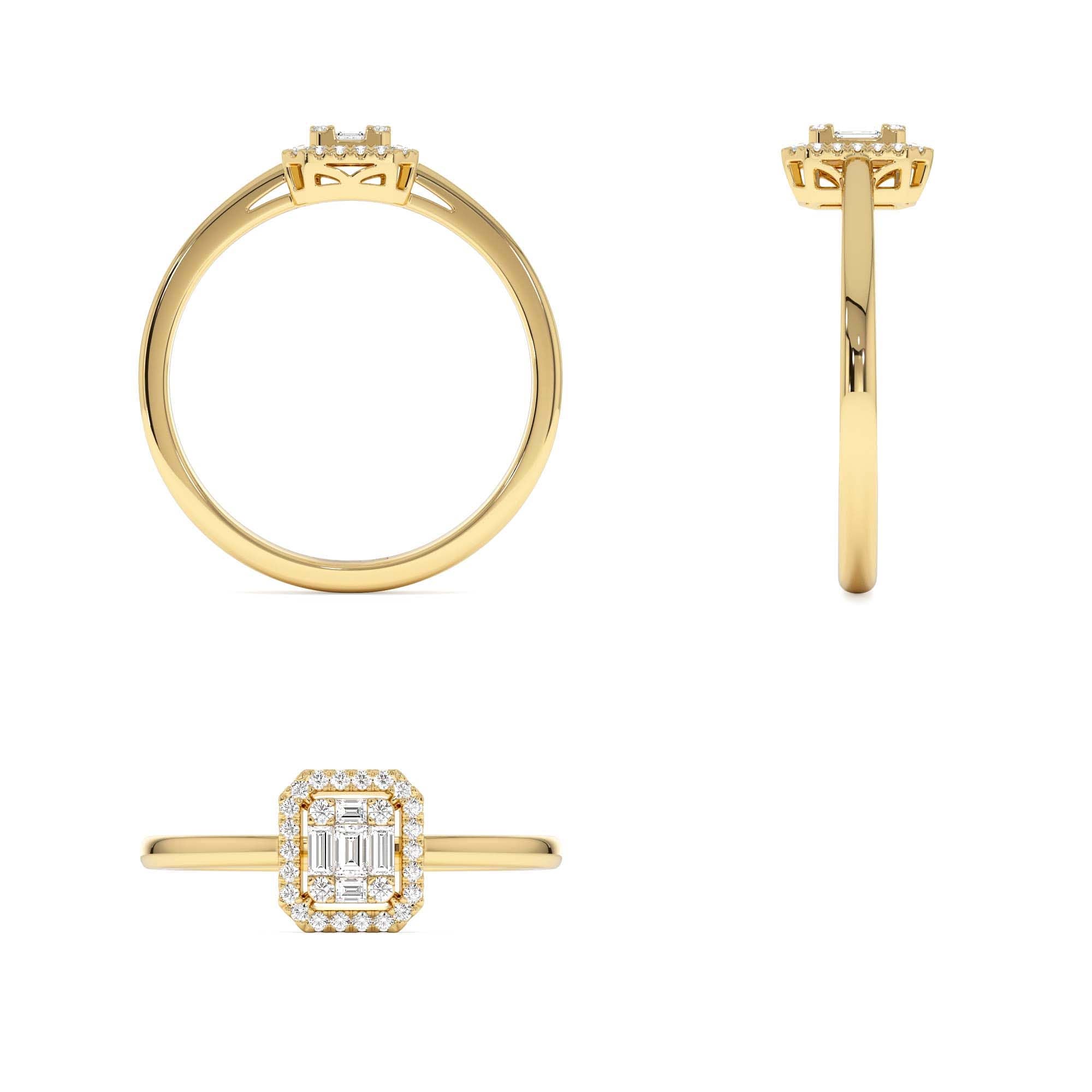 14k Diamond Halo Ring Rectangular Baguette Style - view 5