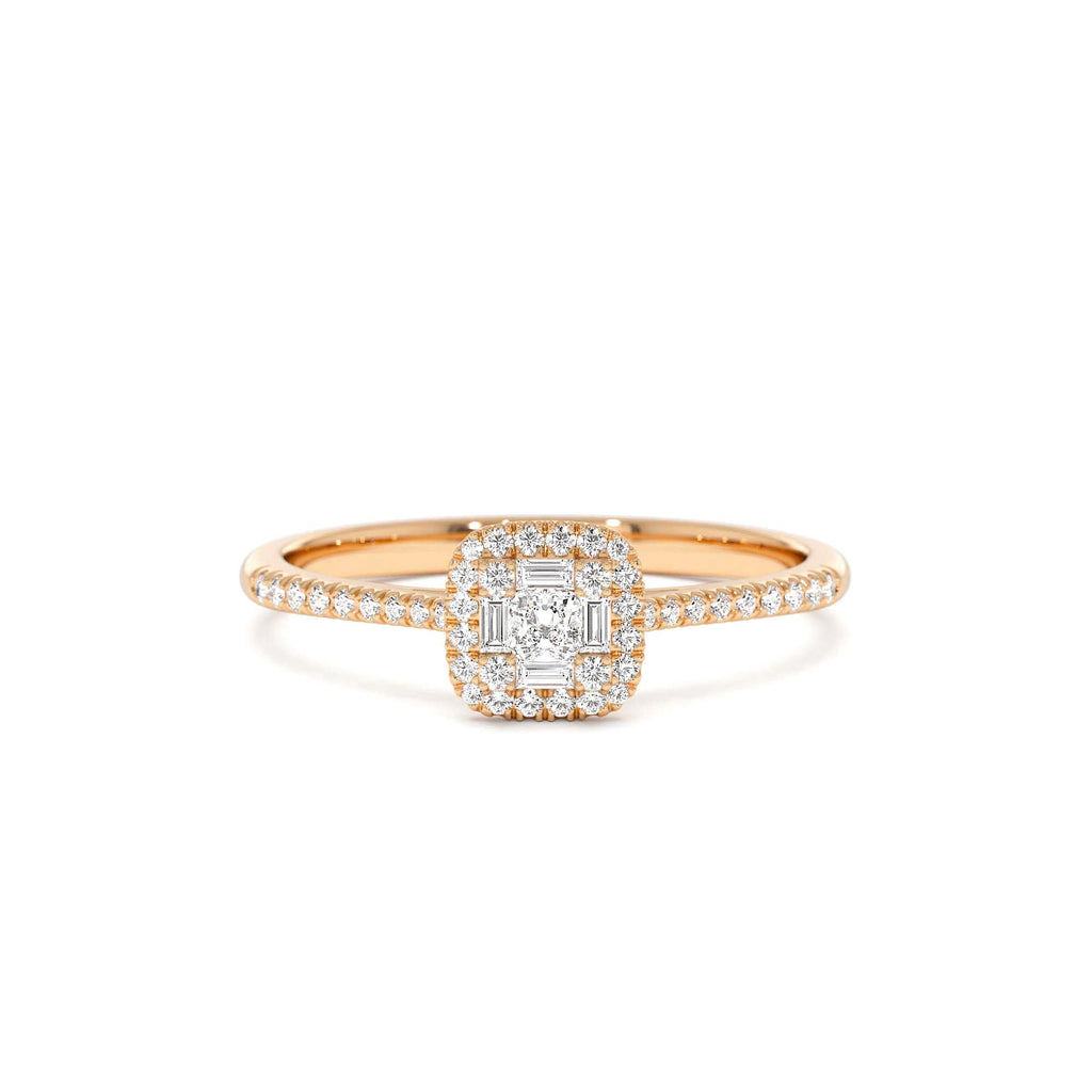 14k Diamond Halo Ring with Round and Baguette - view 2