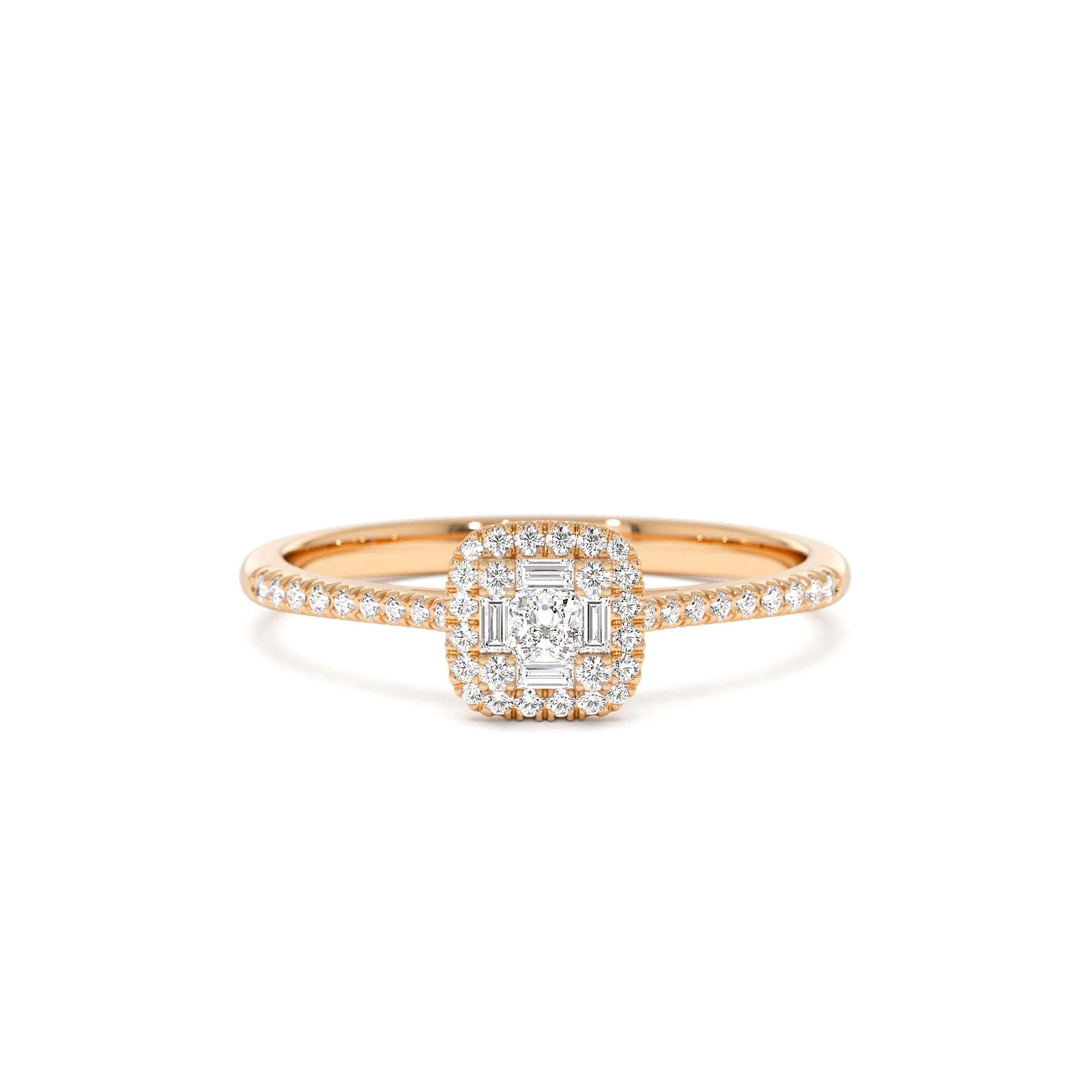 14k Diamond Halo Ring with Round and Baguette - view 2