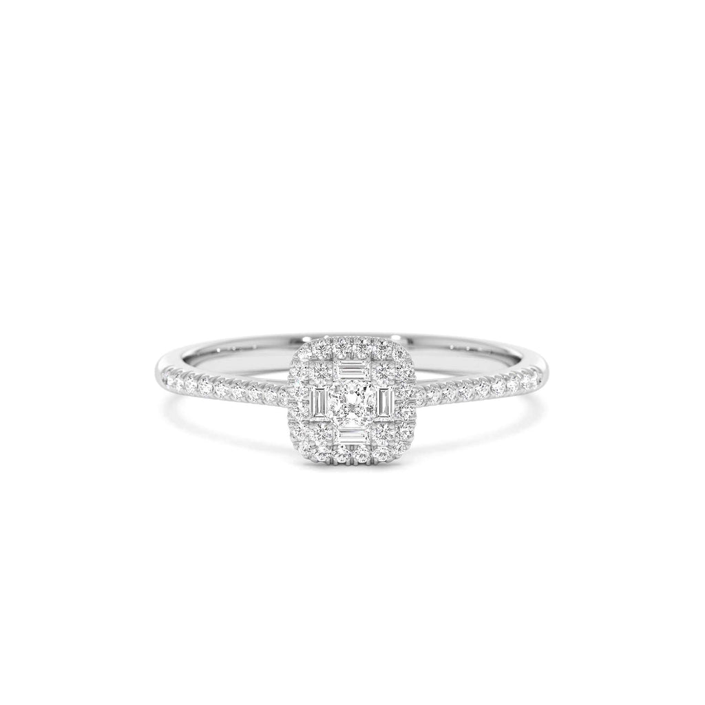 14k Diamond Halo Ring with Round and Baguette - view 3