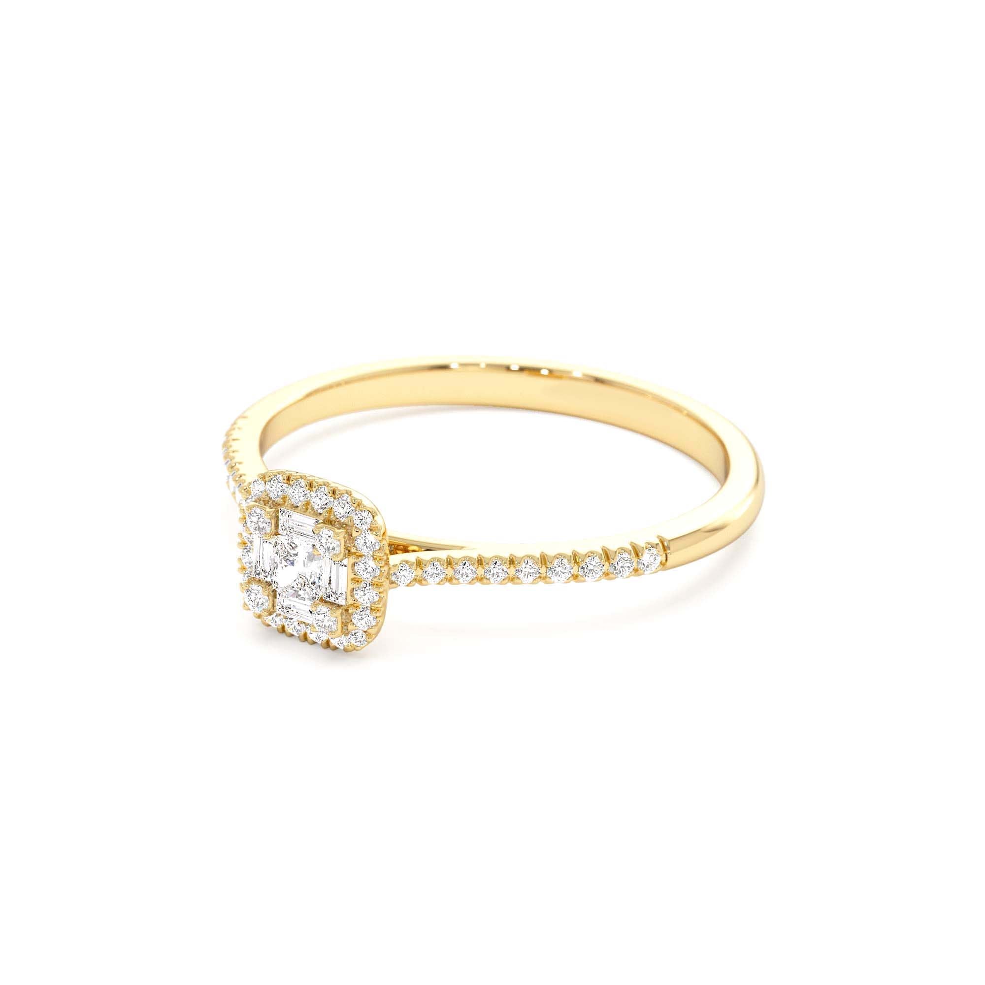 14k Diamond Halo Ring with Round and Baguette - view 4