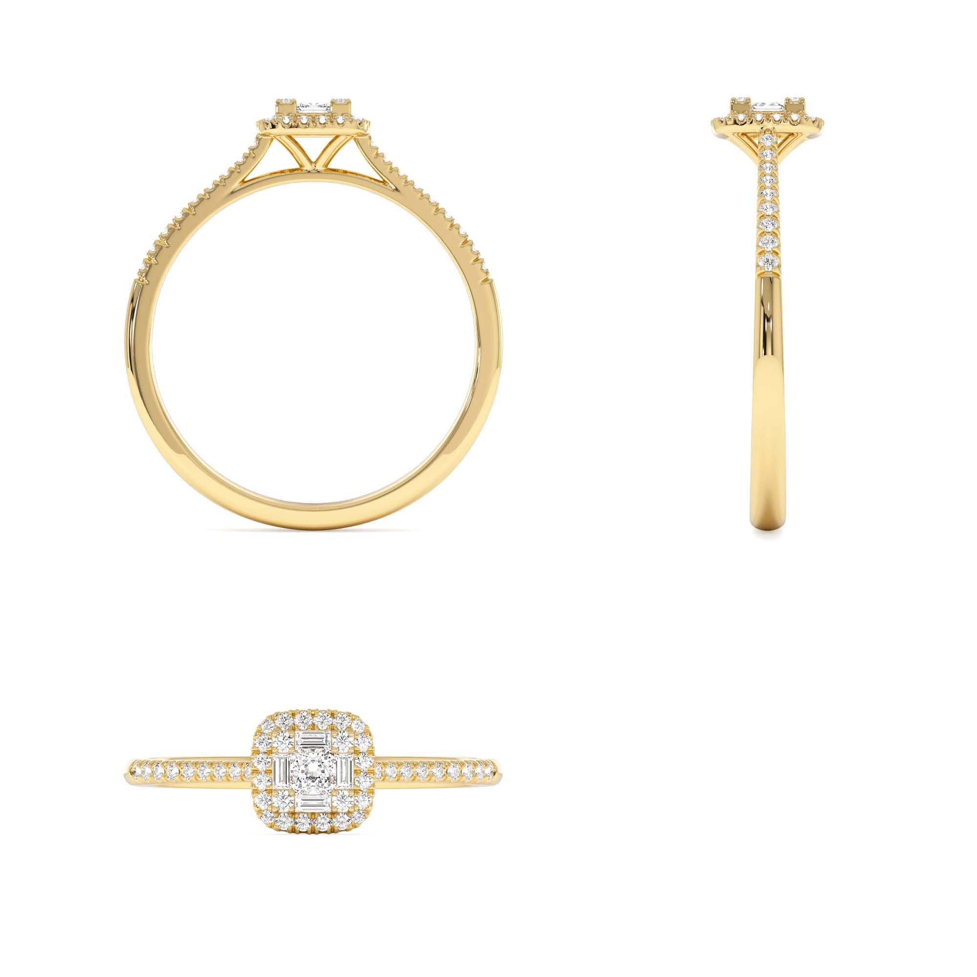 14k Diamond Halo Ring with Round and Baguette - view 5