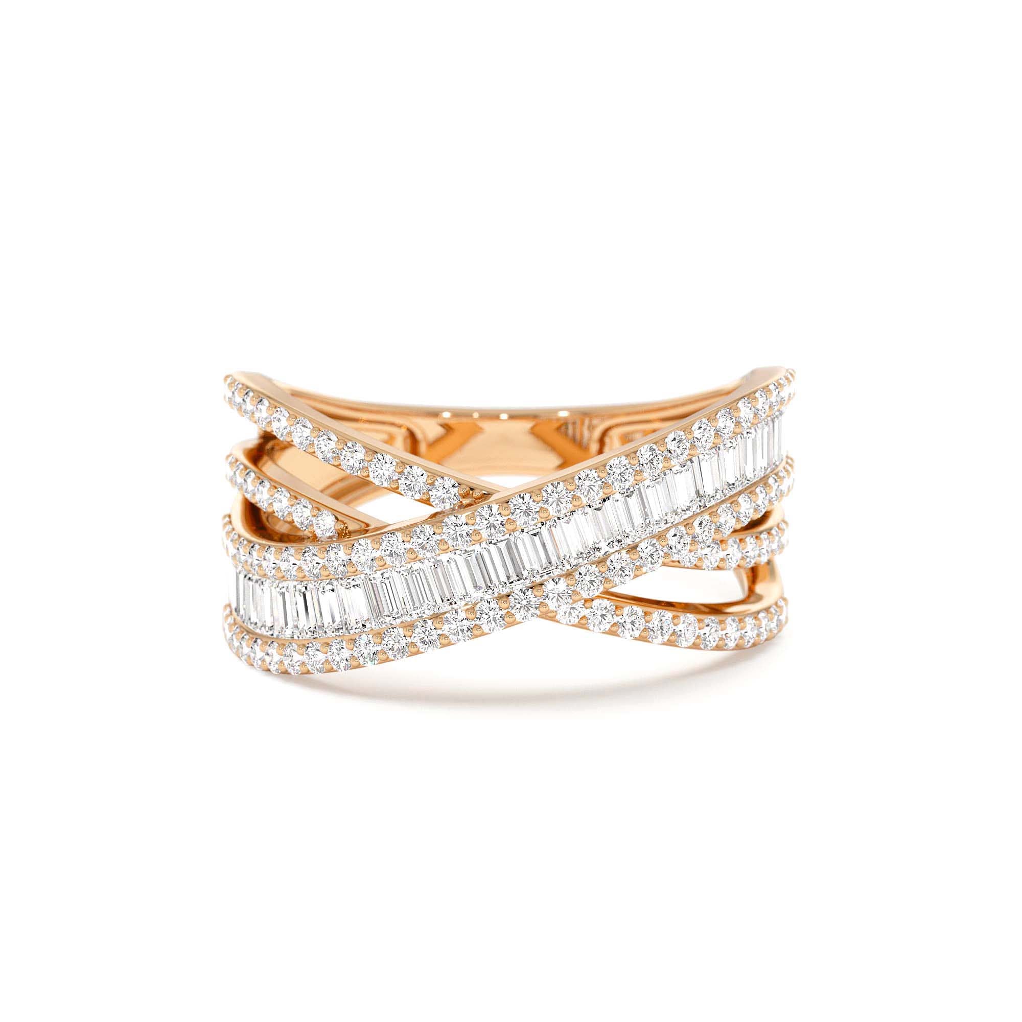 14k Diamond Multi Row Criss Cross Band Ring - view 2