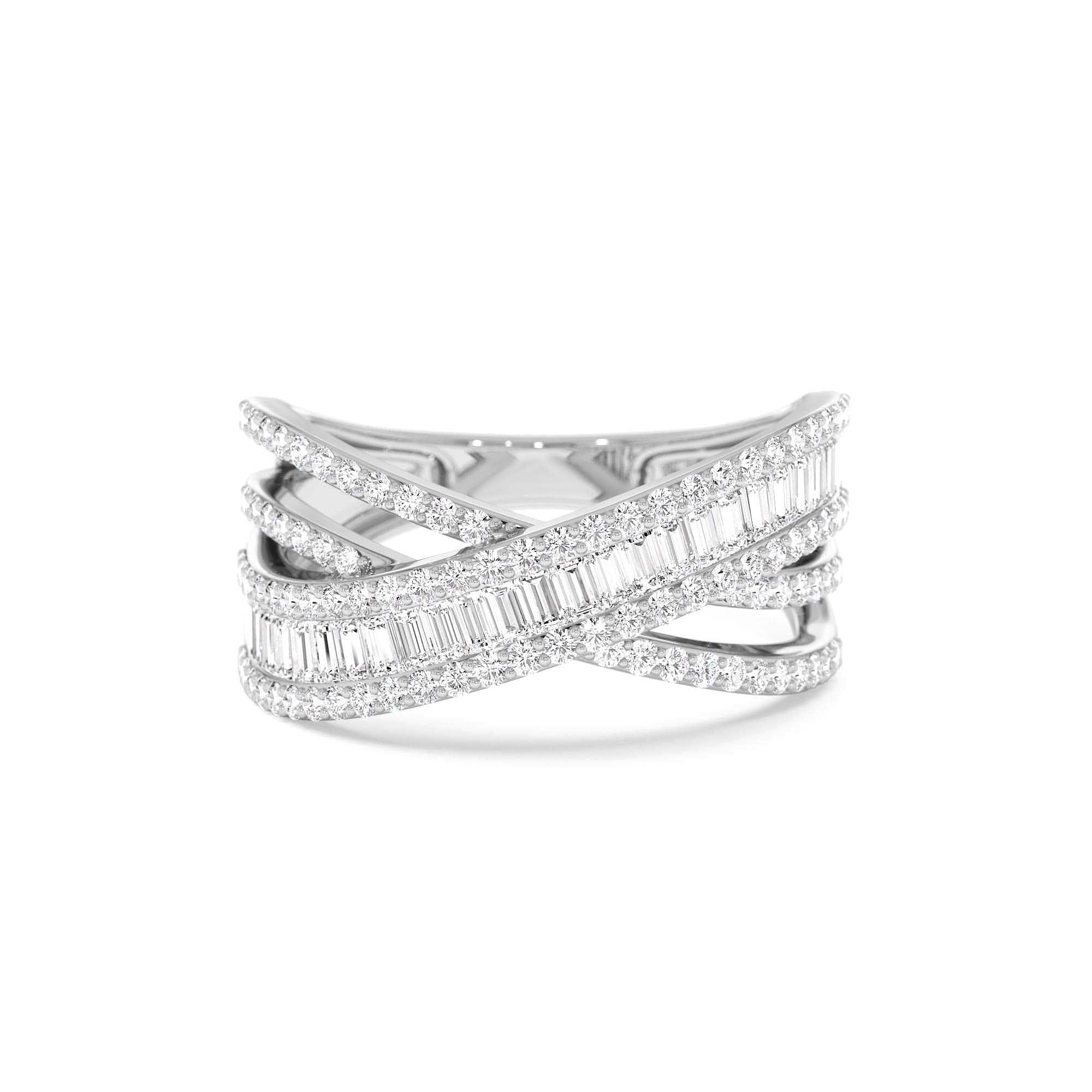 14k Diamond Multi Row Criss Cross Band Ring - view 3