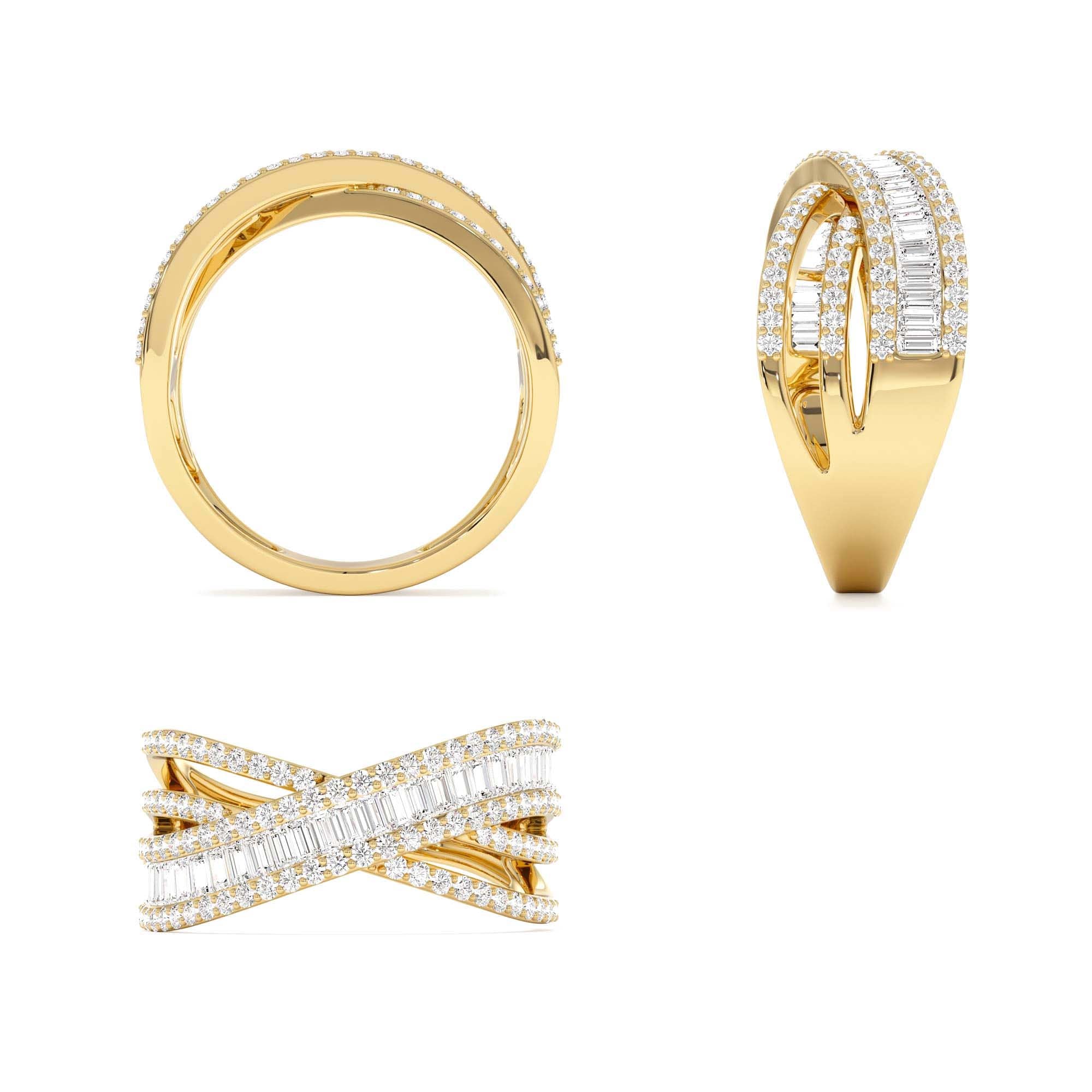 14k Diamond Multi Row Criss Cross Band Ring - view 5