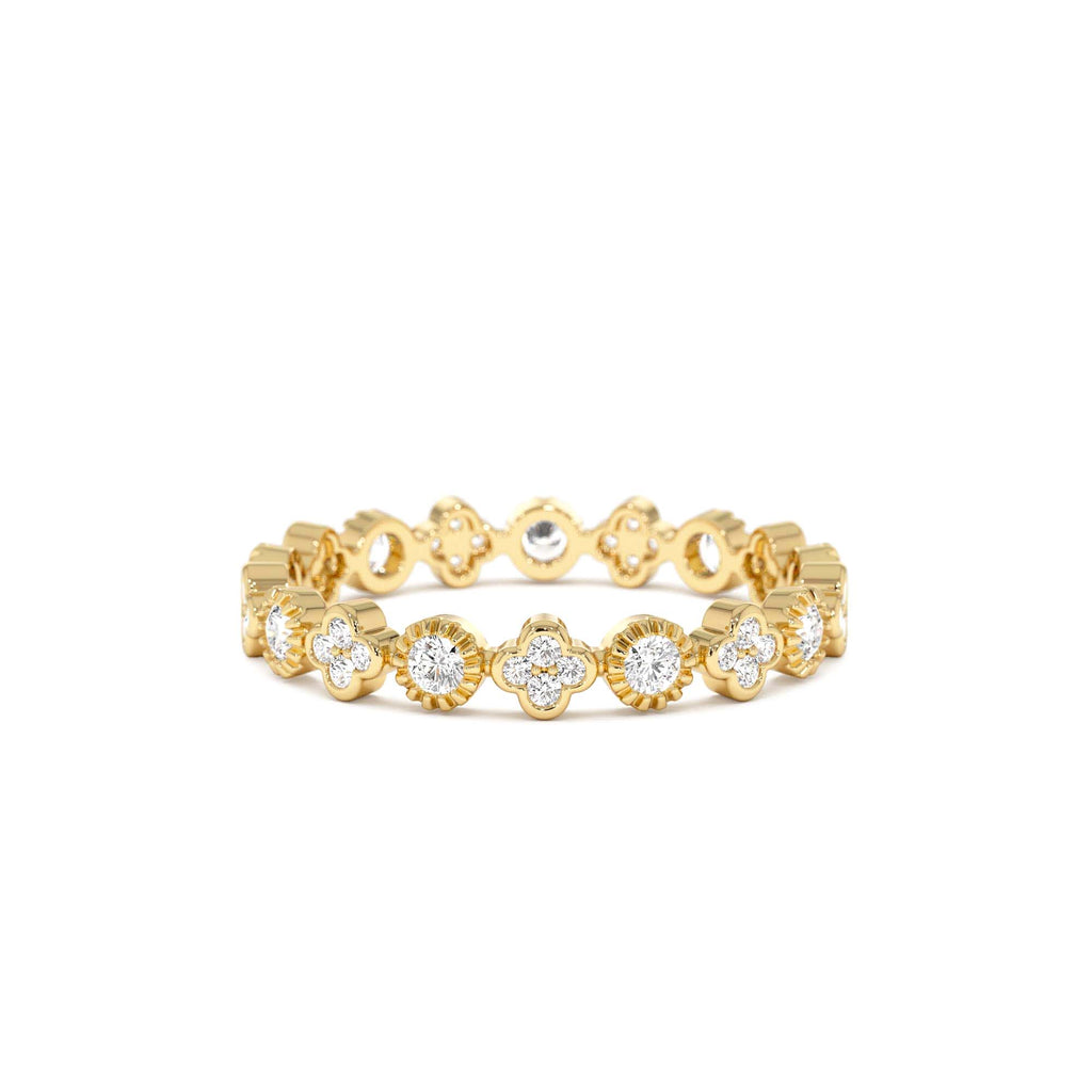 14k Diamond Eternity Bezel and Clover Ring by Orlina Fine