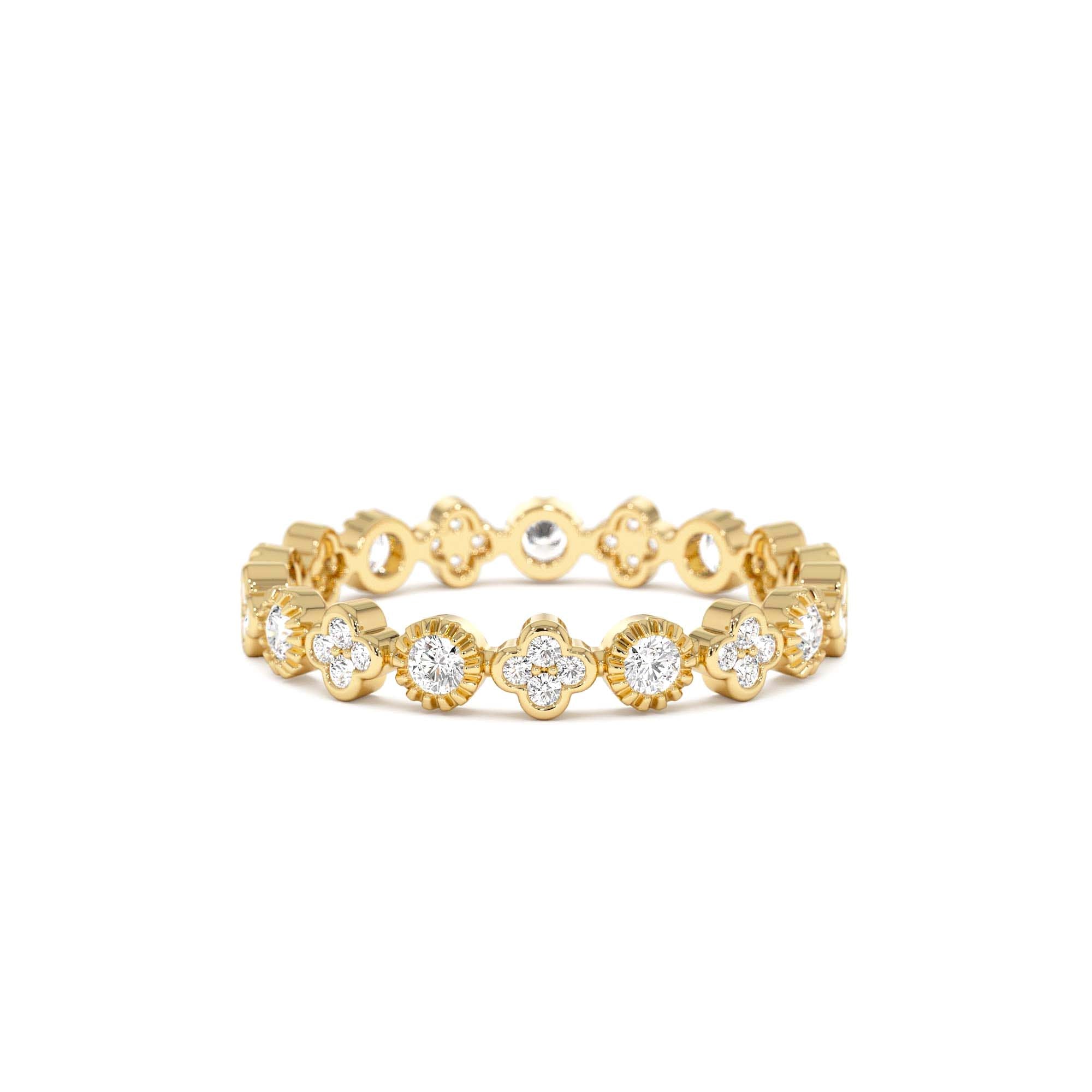 14k Diamond Eternity Bezel and Clover Ring by Orlina Fine