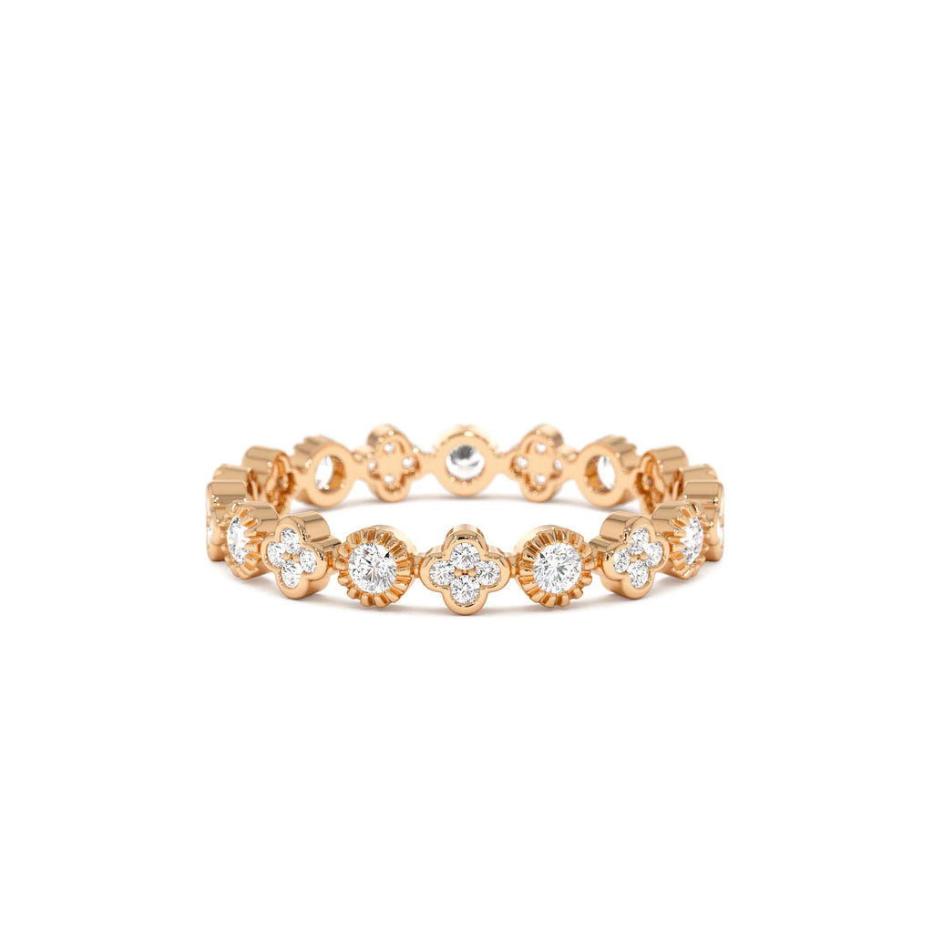 14k Diamond Eternity Bezel and Clover Ring - view 2