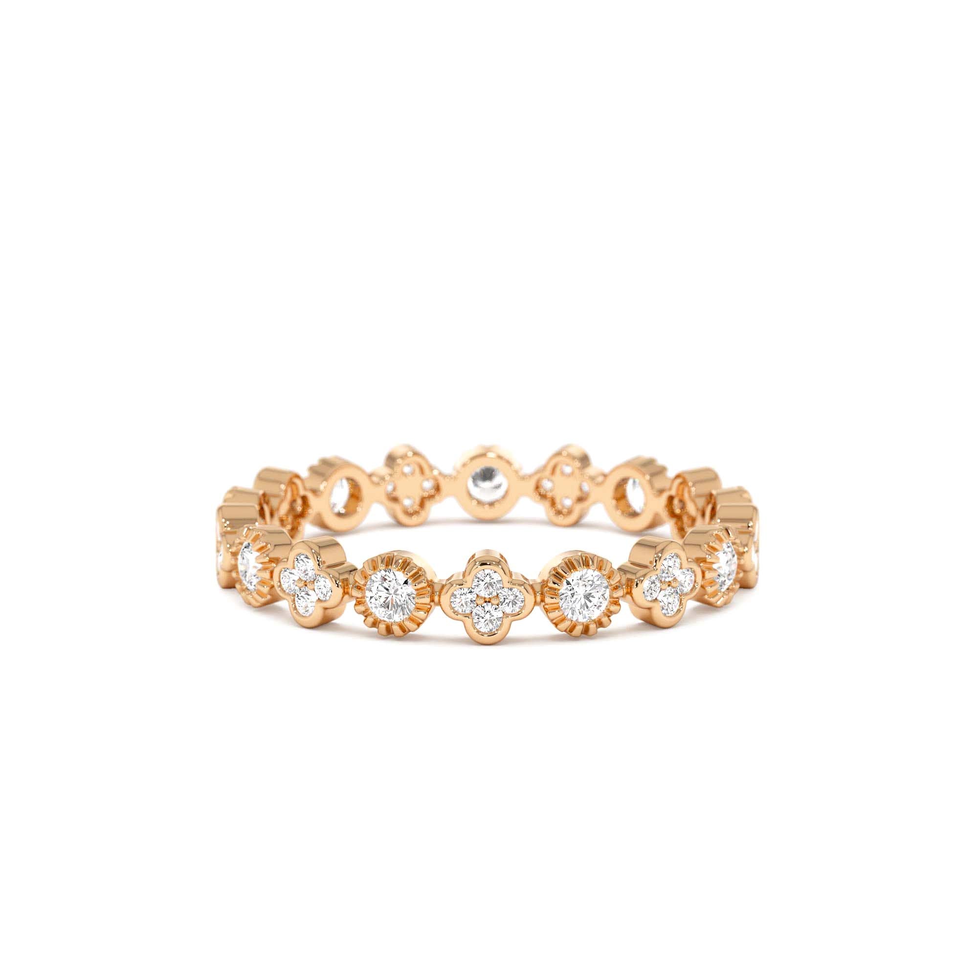 14k Diamond Eternity Bezel and Clover Ring - view 2