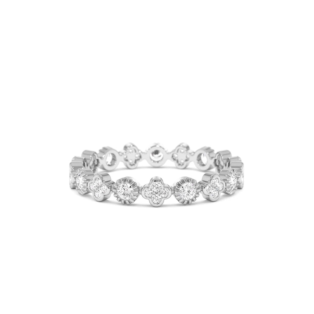 14k Diamond Eternity Bezel and Clover Ring - view 3