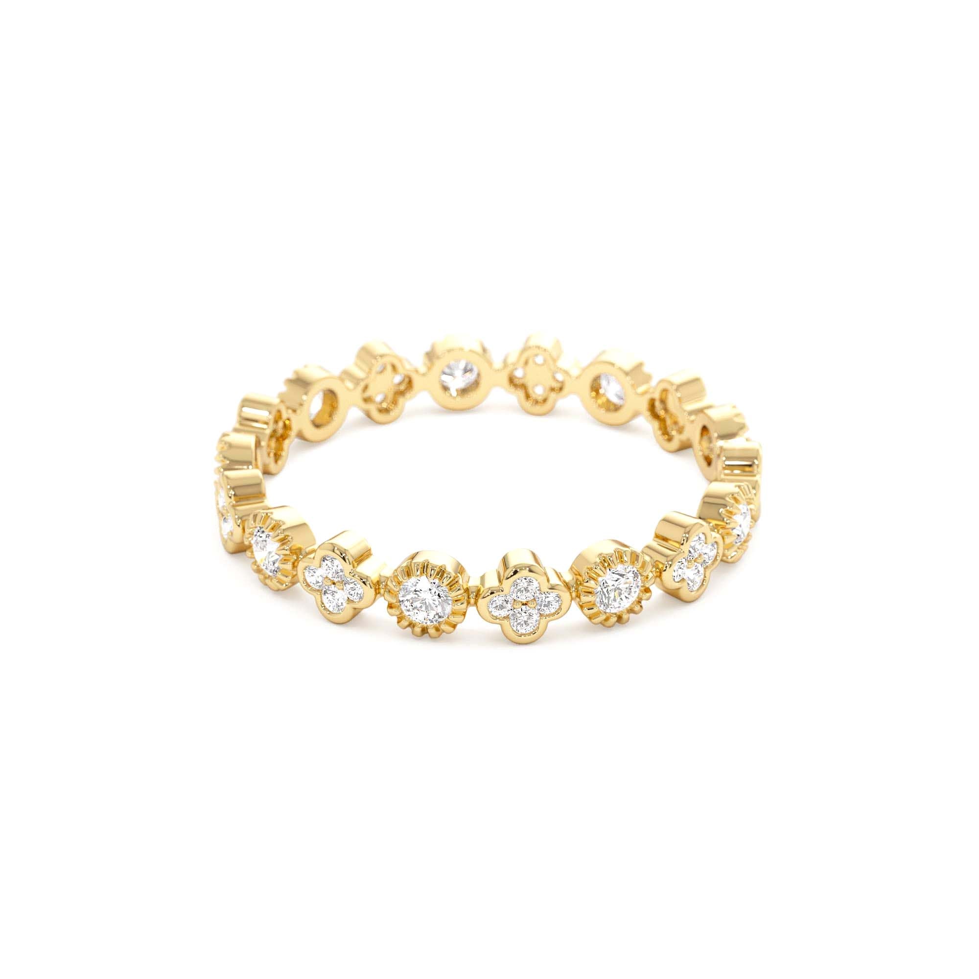 14k Diamond Eternity Bezel and Clover Ring - view 4