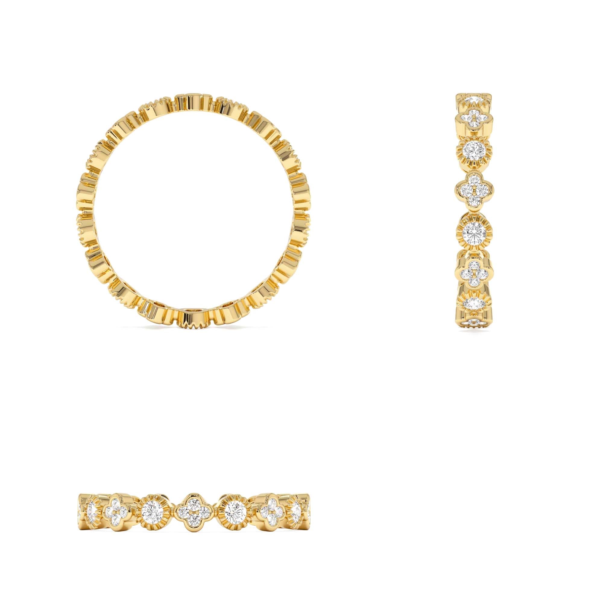 14k Diamond Eternity Bezel and Clover Ring - view 5
