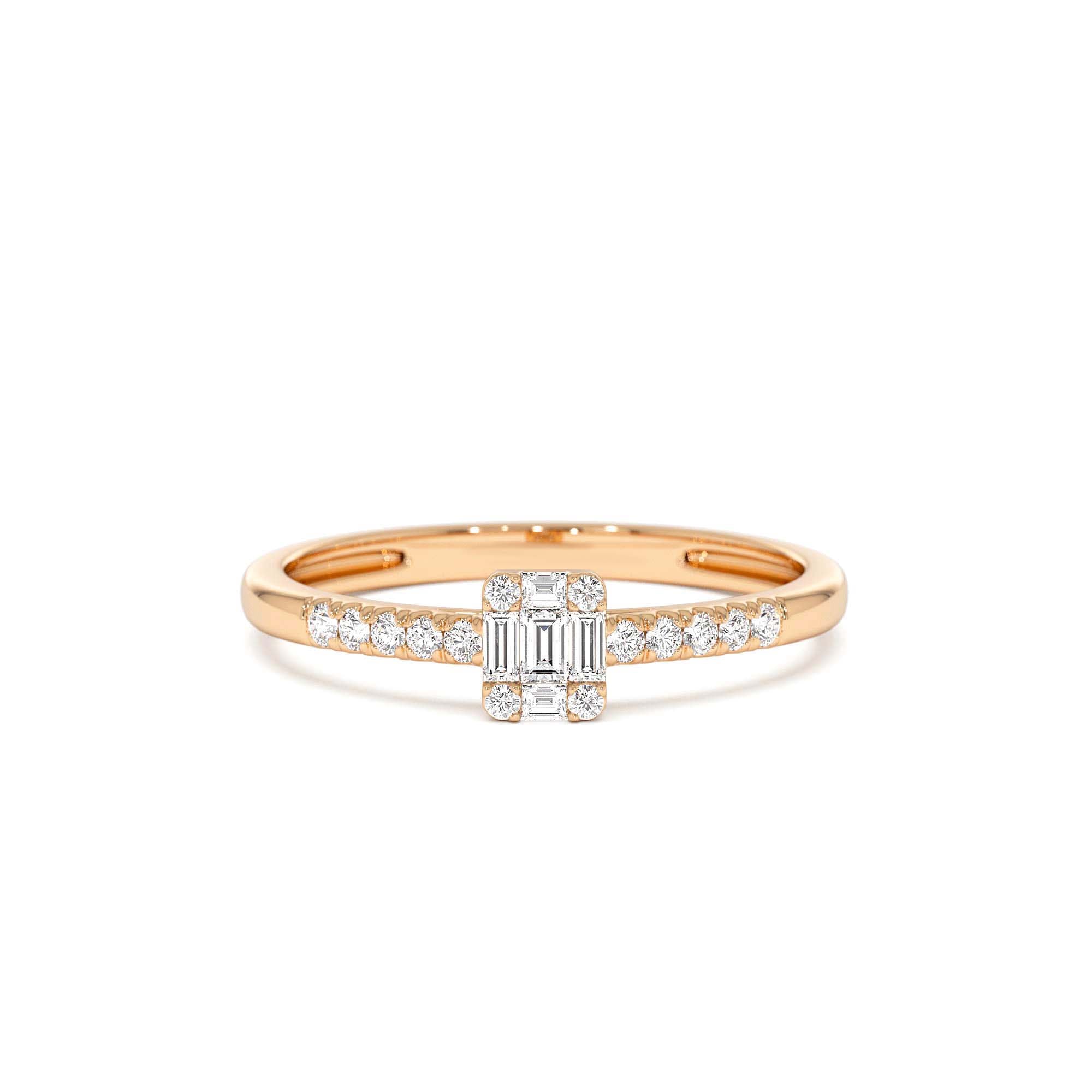 14k Baguette Diamond Cluster Stacking Pavé Band - view 2