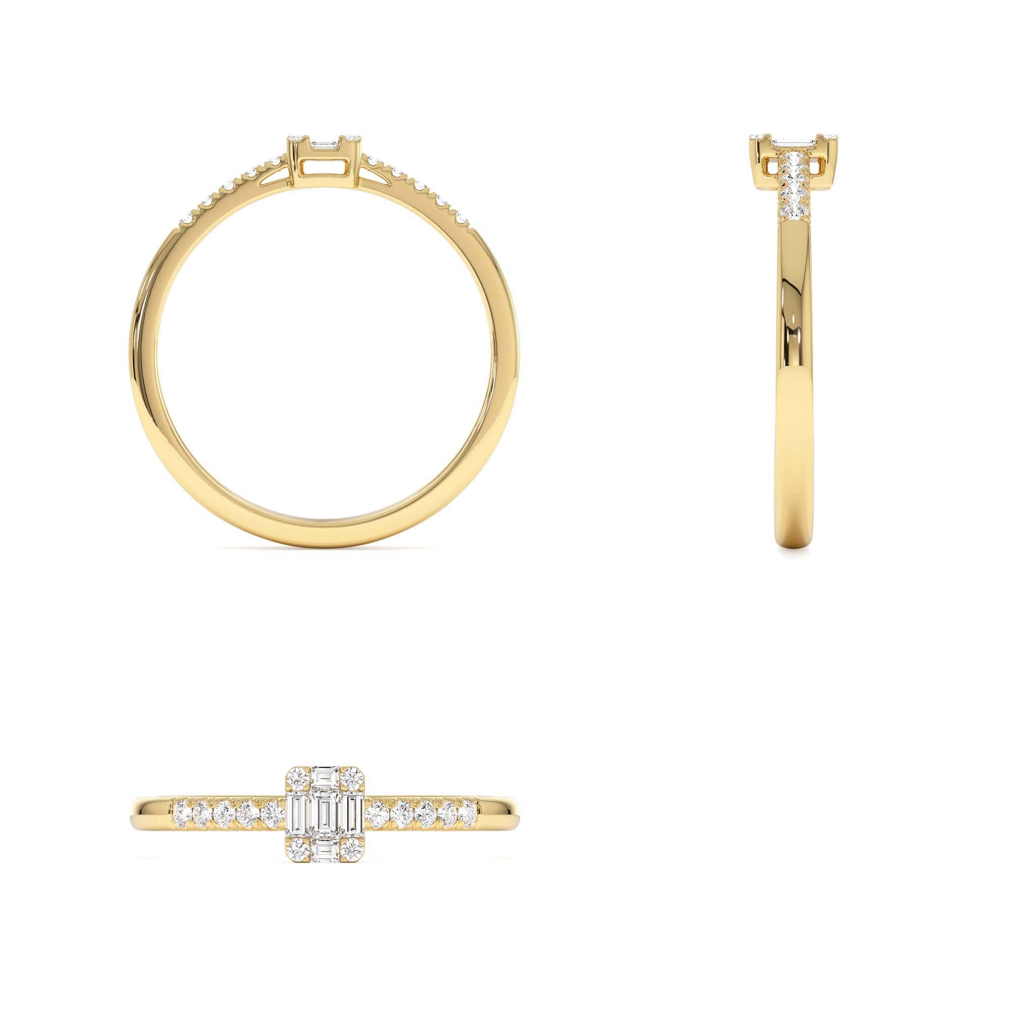 14k Baguette Diamond Cluster Stacking Pavé Band - view 5