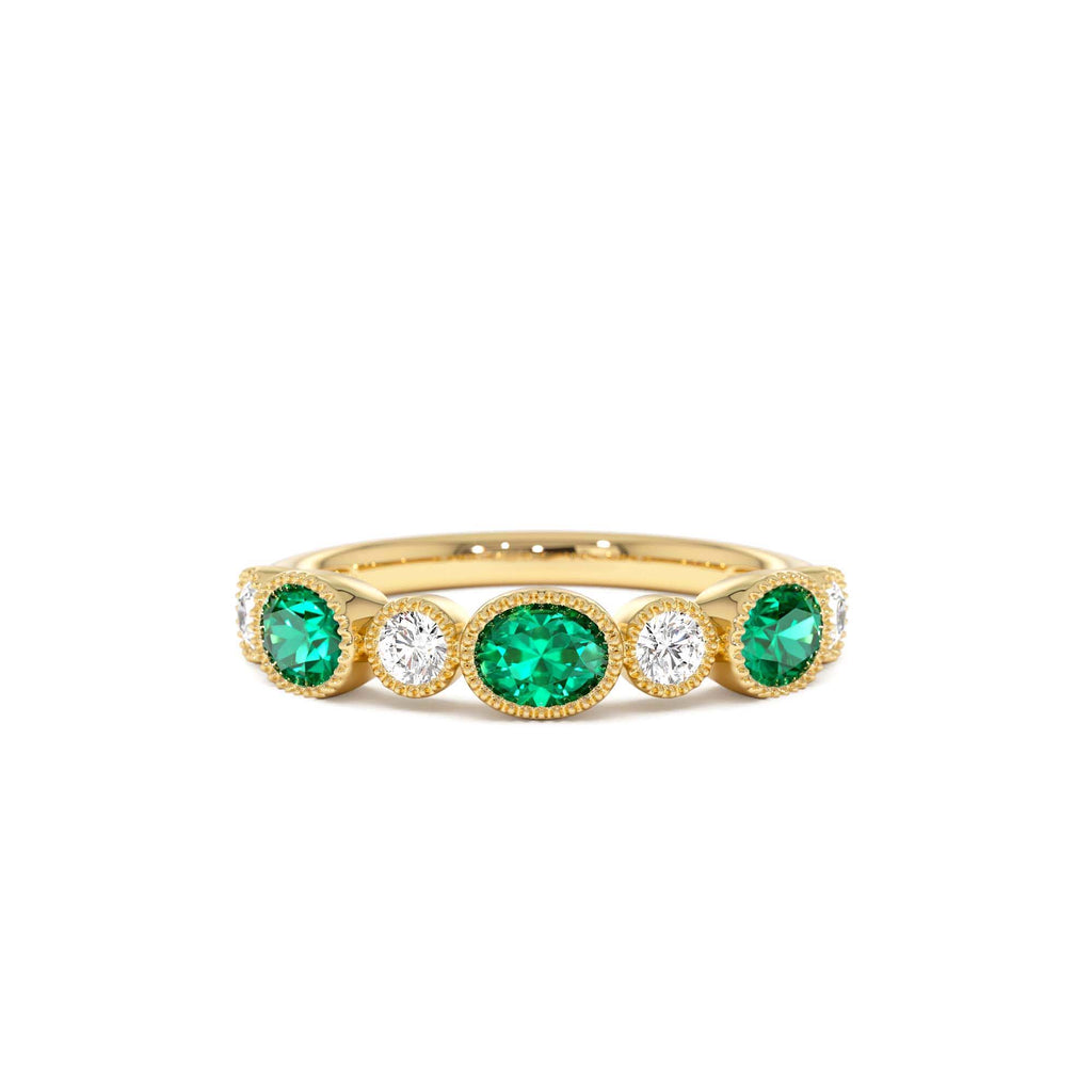 14k Emerald Diamond Milgrain Stacking Band by Orlina Fine